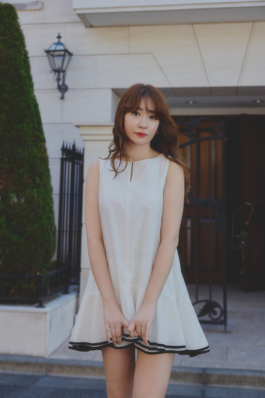 Bicolor-Trim Flared Romper