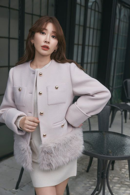 【10月中旬発送】Joana Faux Fur-Hem Wool Coat