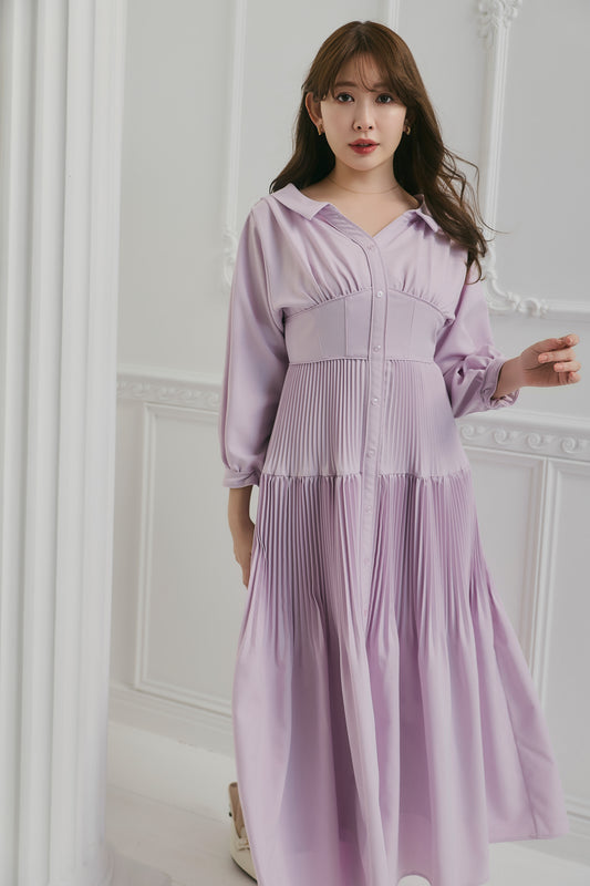 【新色】Pleated Open Shirt Dress