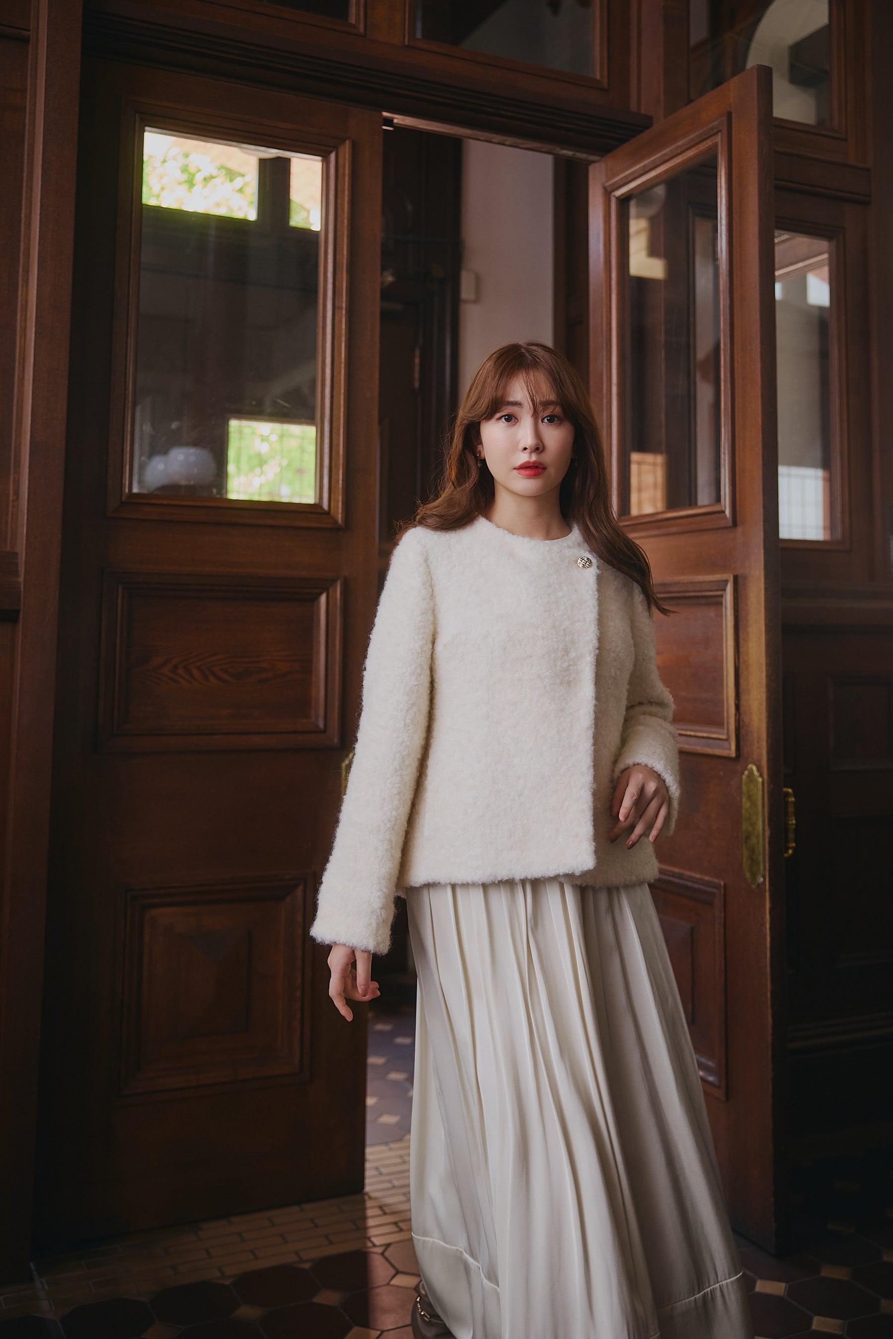 Elise Boucle Peplum Coat