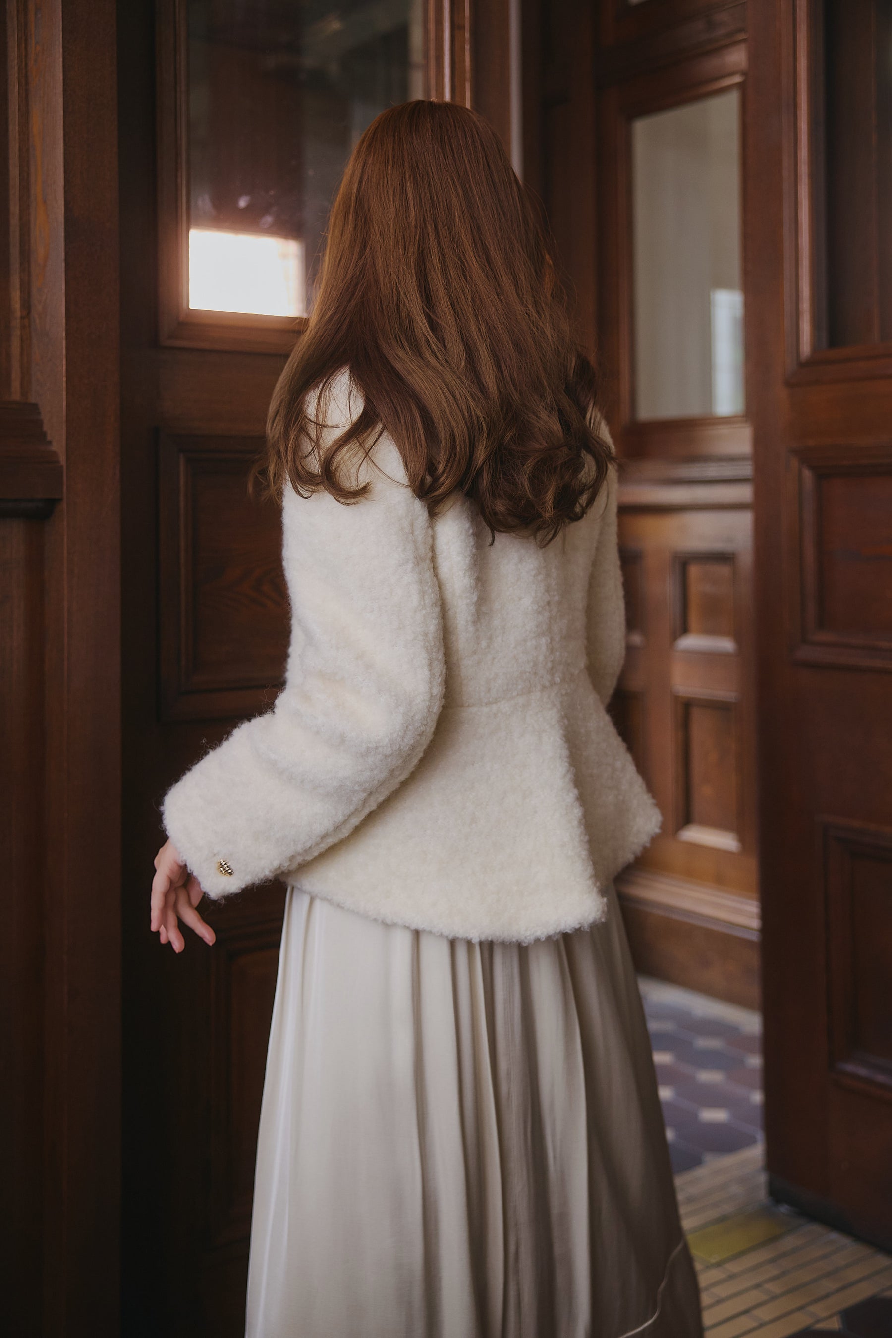 Elise Boucle Peplum Coat