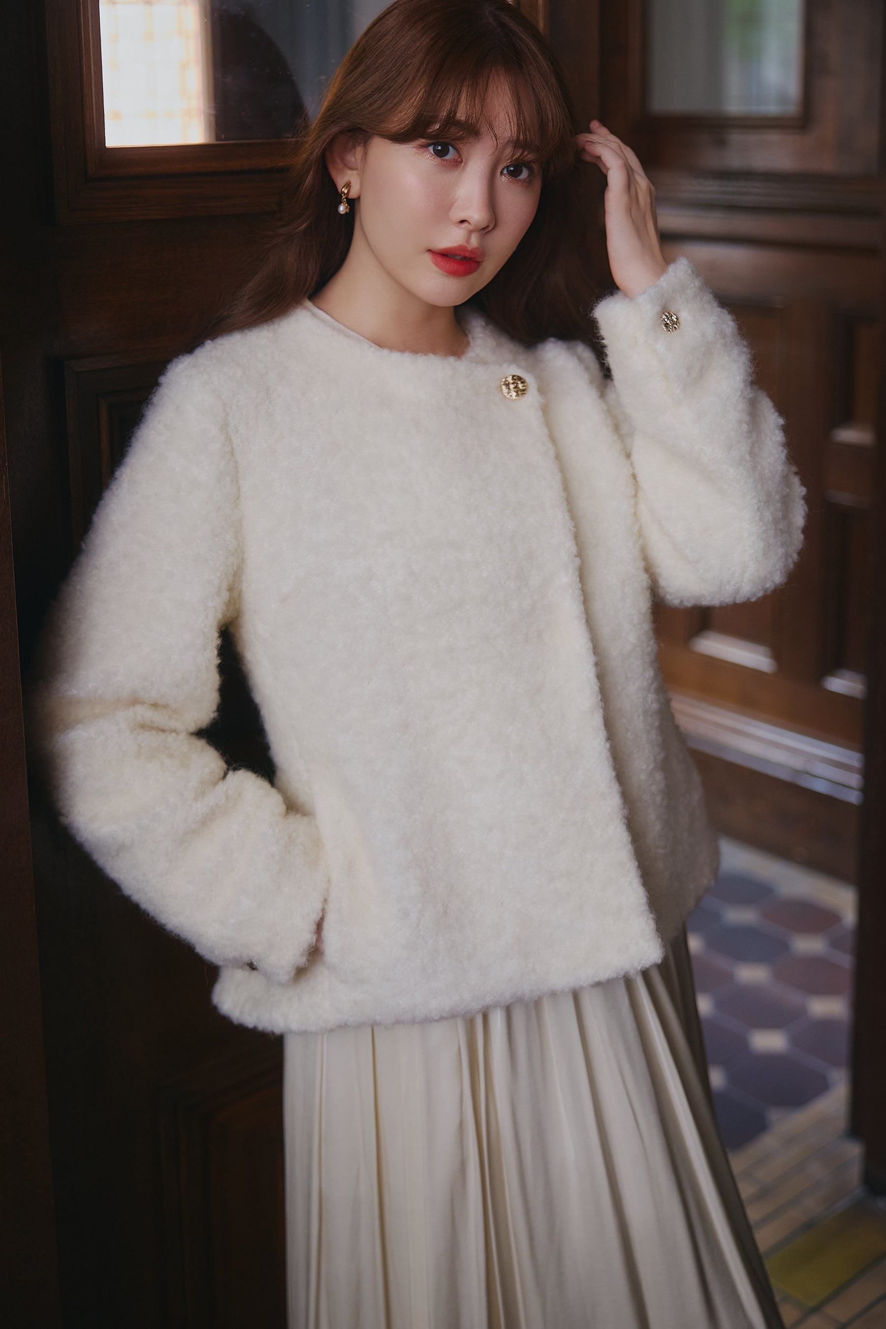 Elise Boucle Peplum Coat