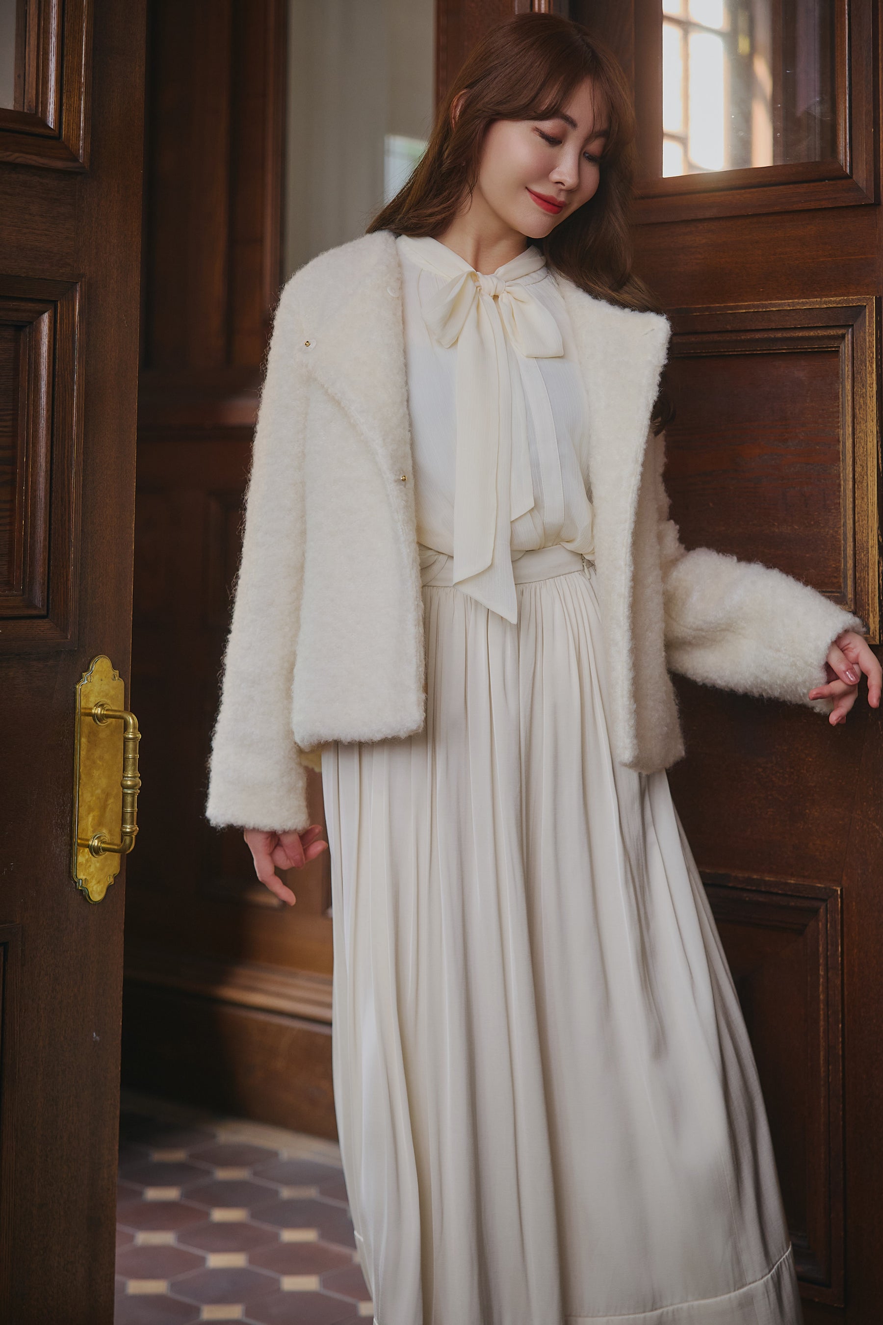 Elise Boucle Peplum Coat