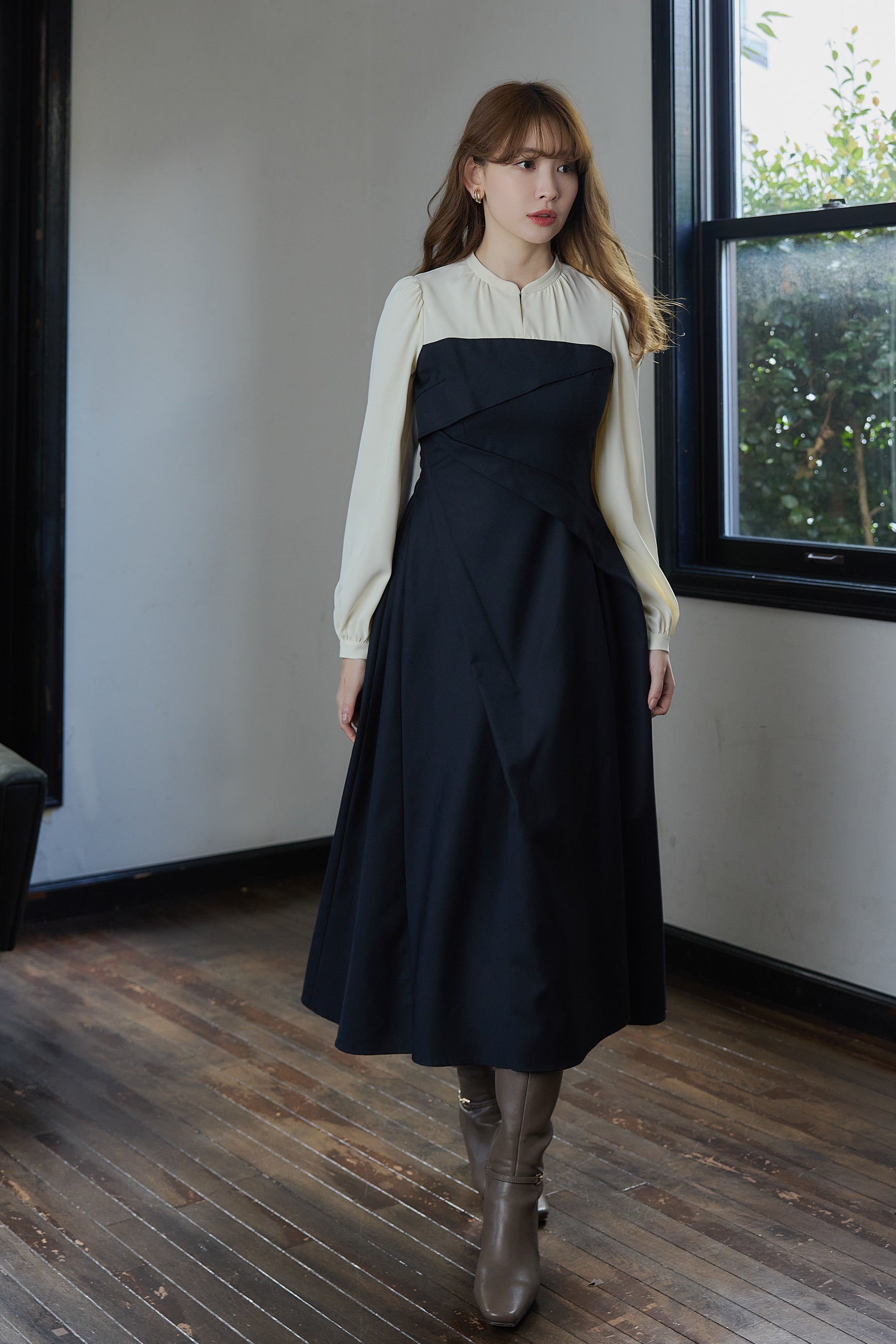 【新色】Bicolor Draped Dress