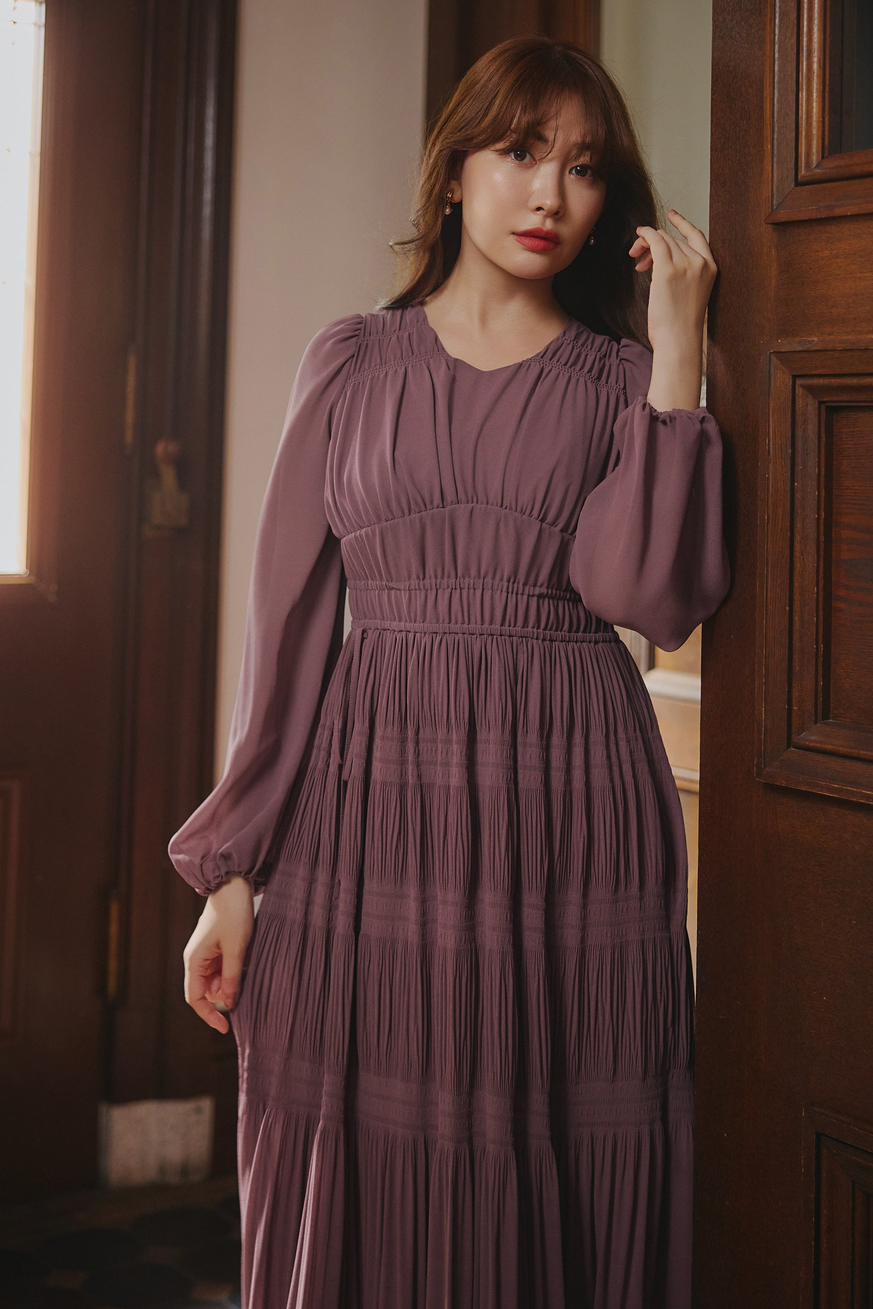 【新色】Majolica Pleated Chiffon Long Dress