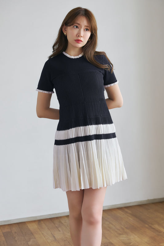 Pleated Eyelet Knit Dress