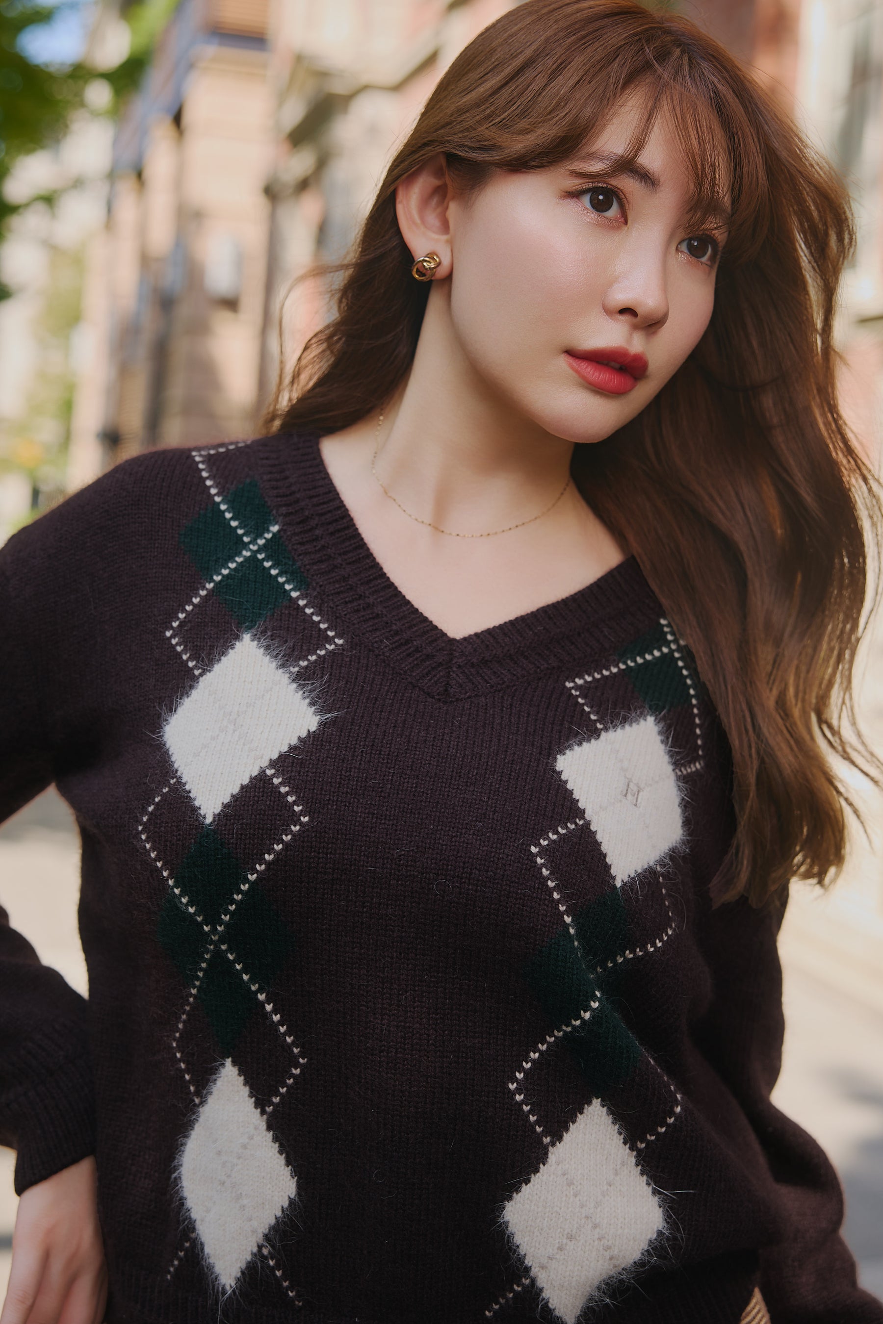 H Logo Argyle Knit Pullover