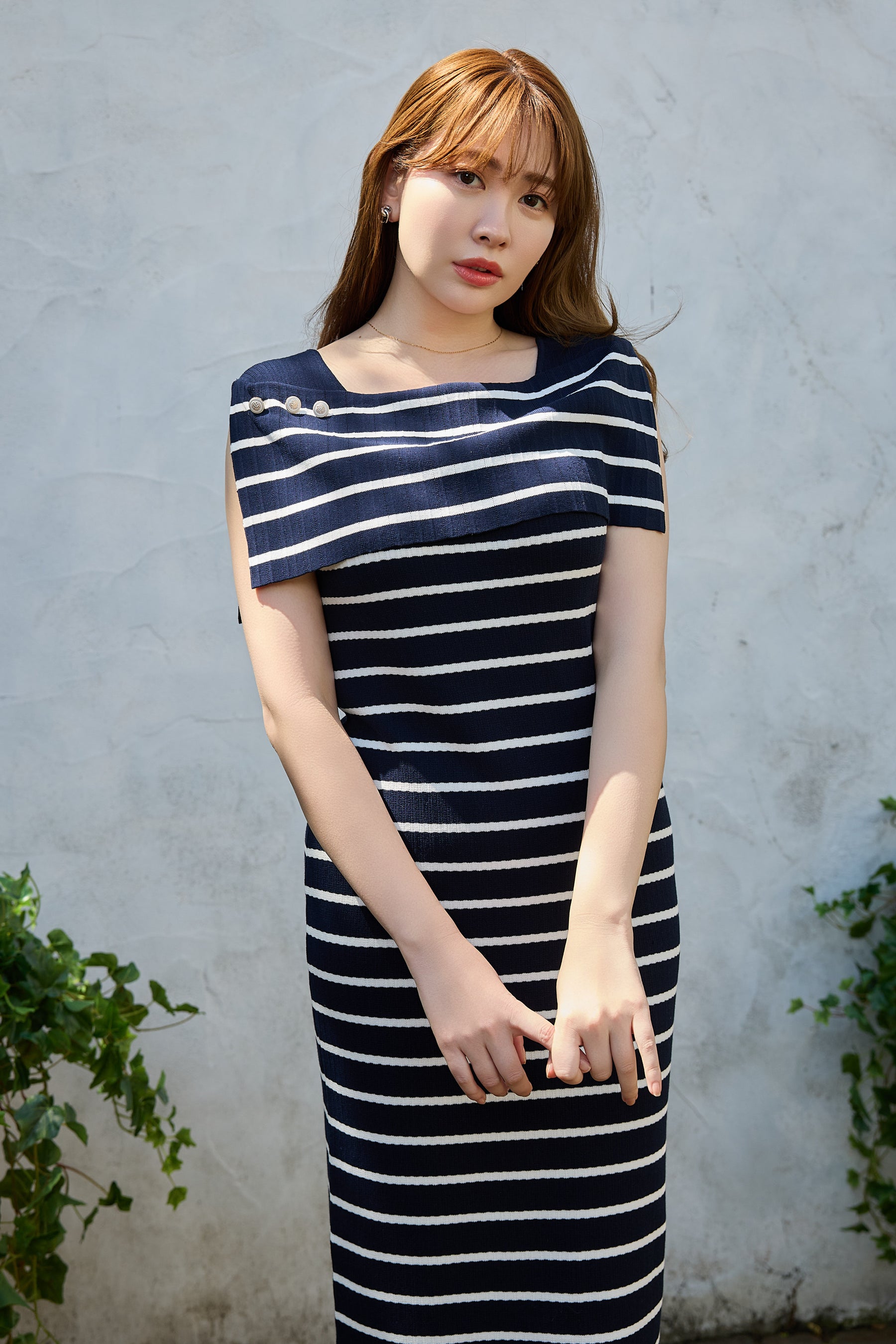 Square Collar Striped Dress
