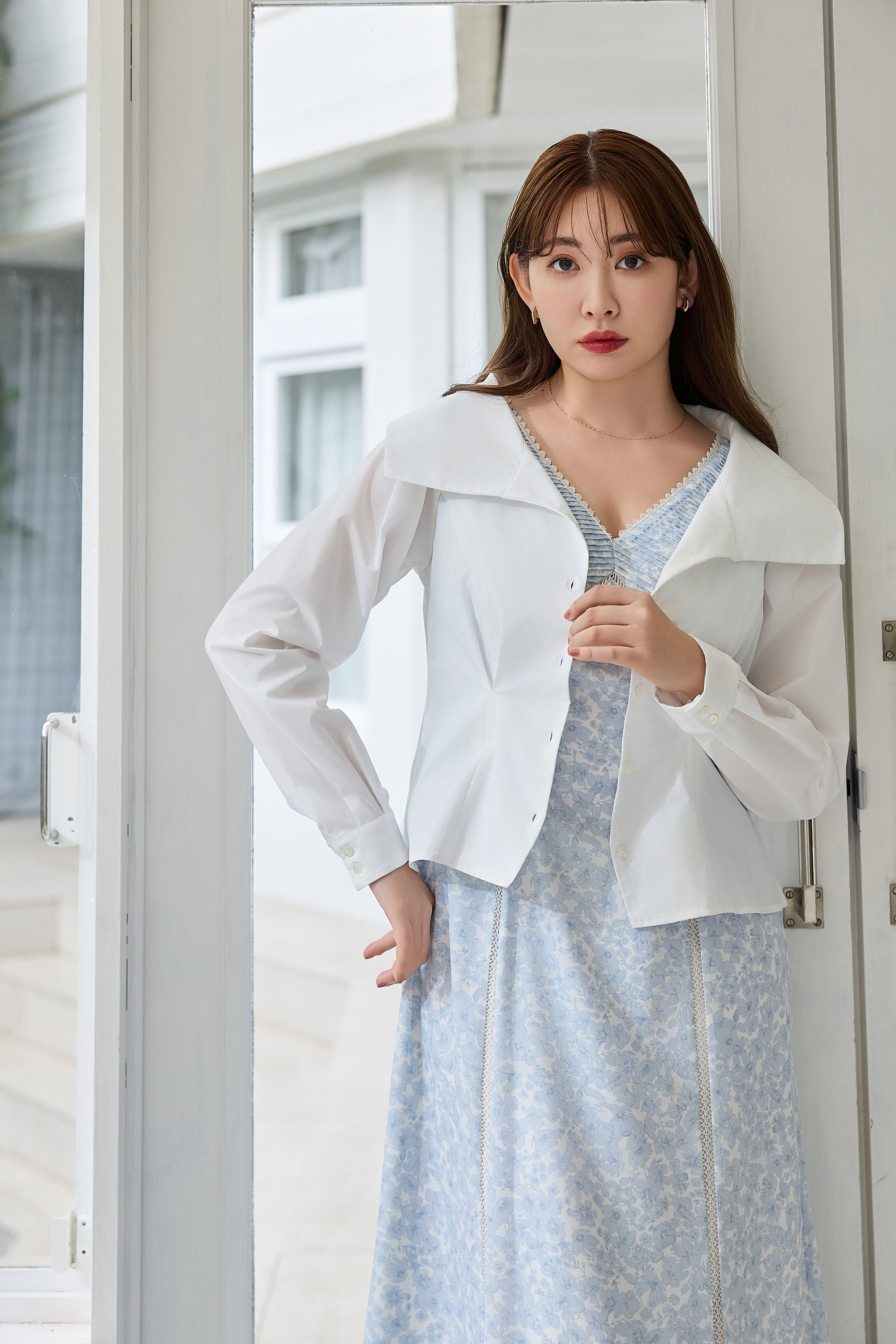 トップス herlipto Big Collar Kit tops ecru Big Collar Summer Knit Top