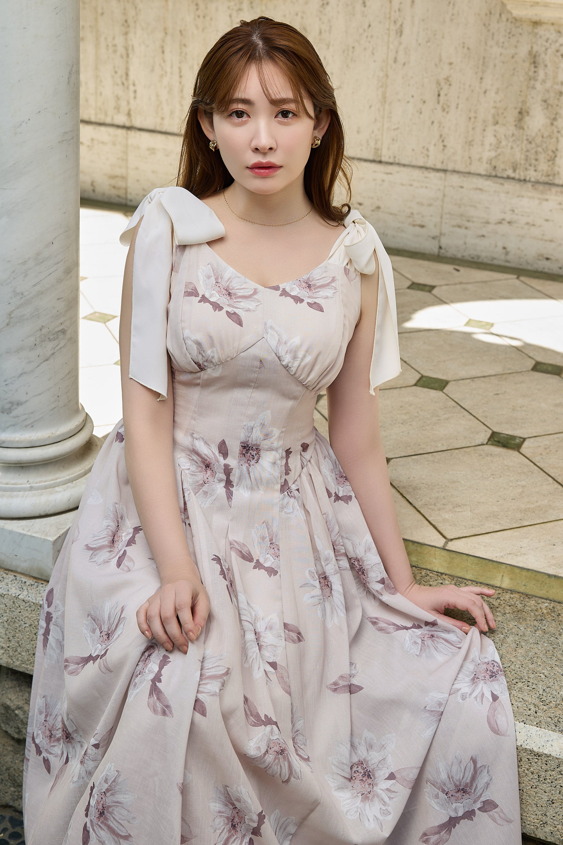 【新色】Sunflower-Printed Midi Dress