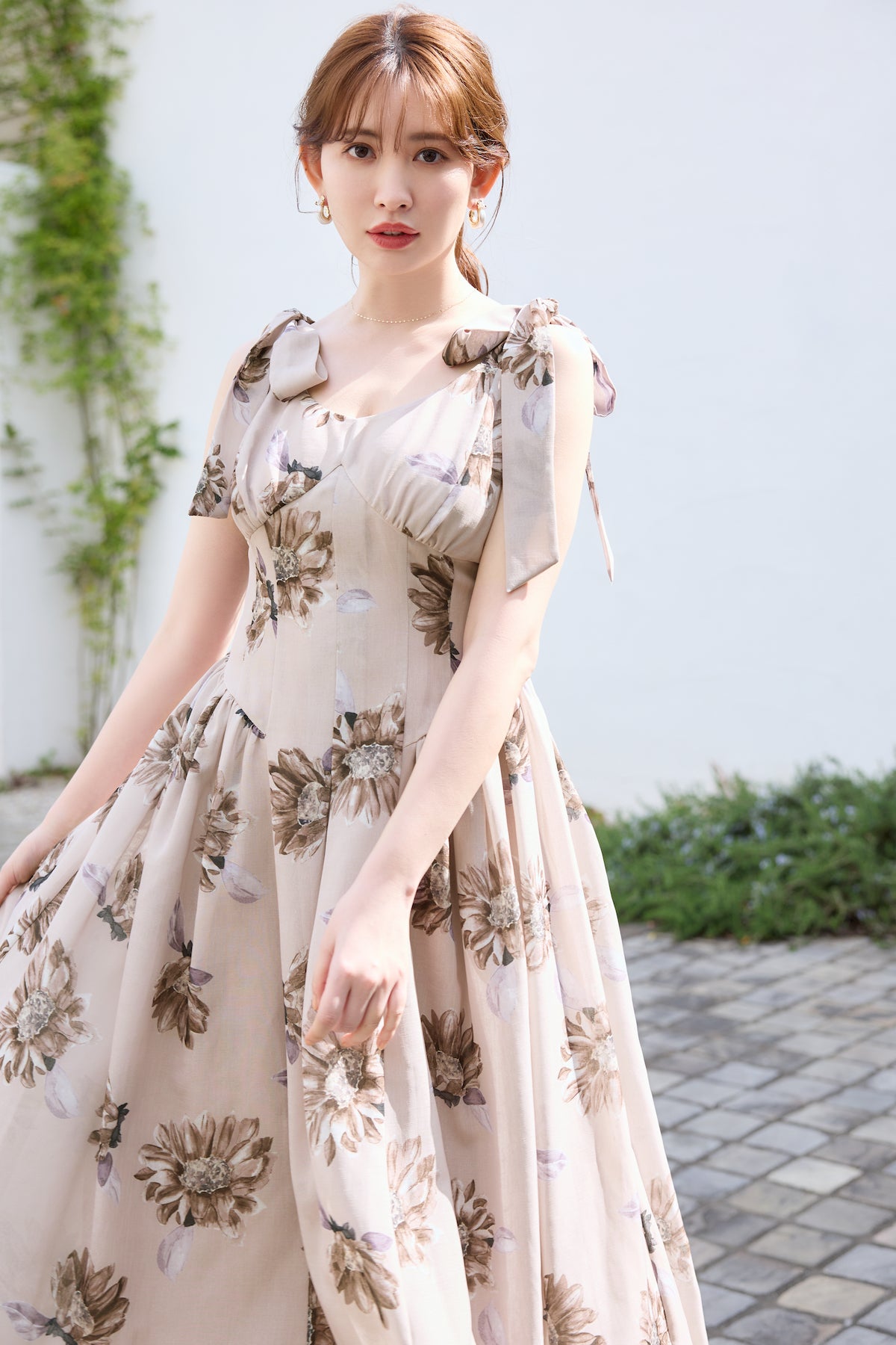 【新色】Sunflower-Printed Midi Dress