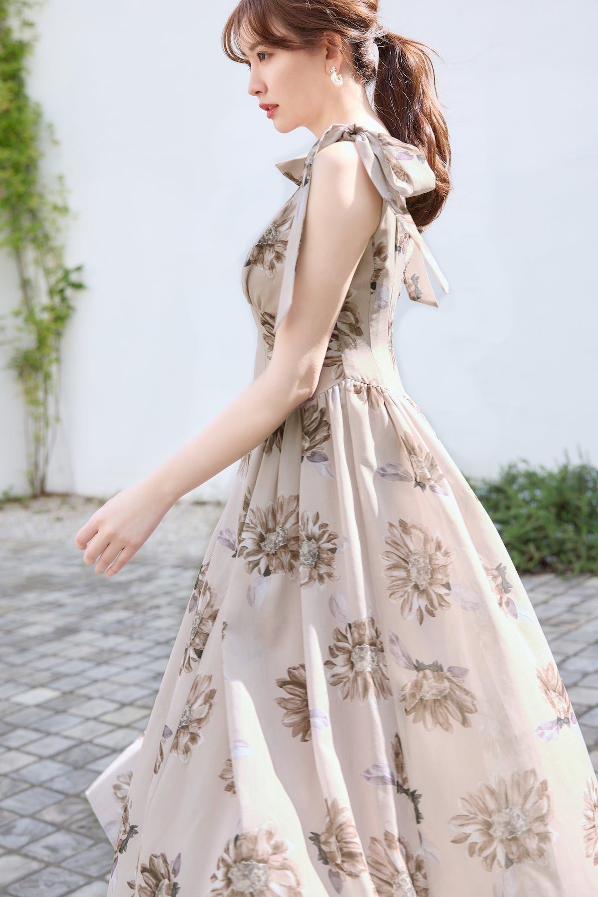 【新色】Sunflower-Printed Midi Dress