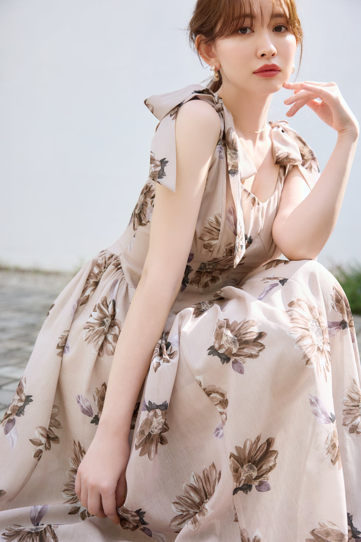 【新色】Sunflower-Printed Midi Dress