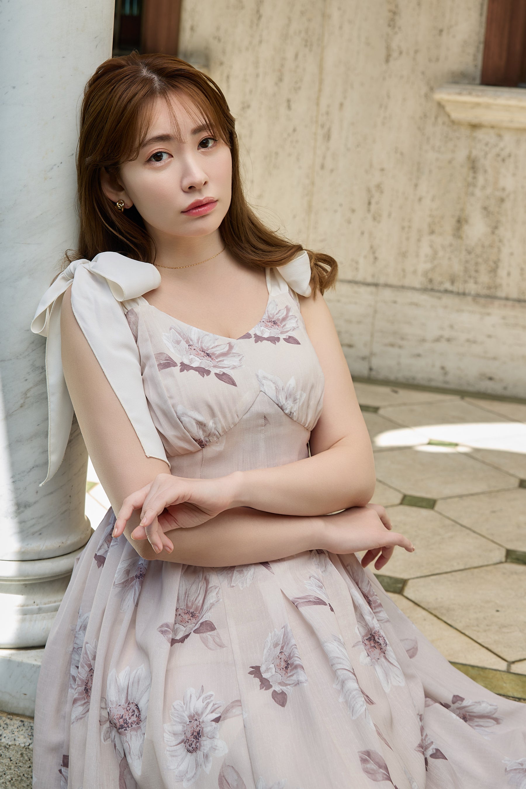 【新色】Sunflower-Printed Midi Dress
