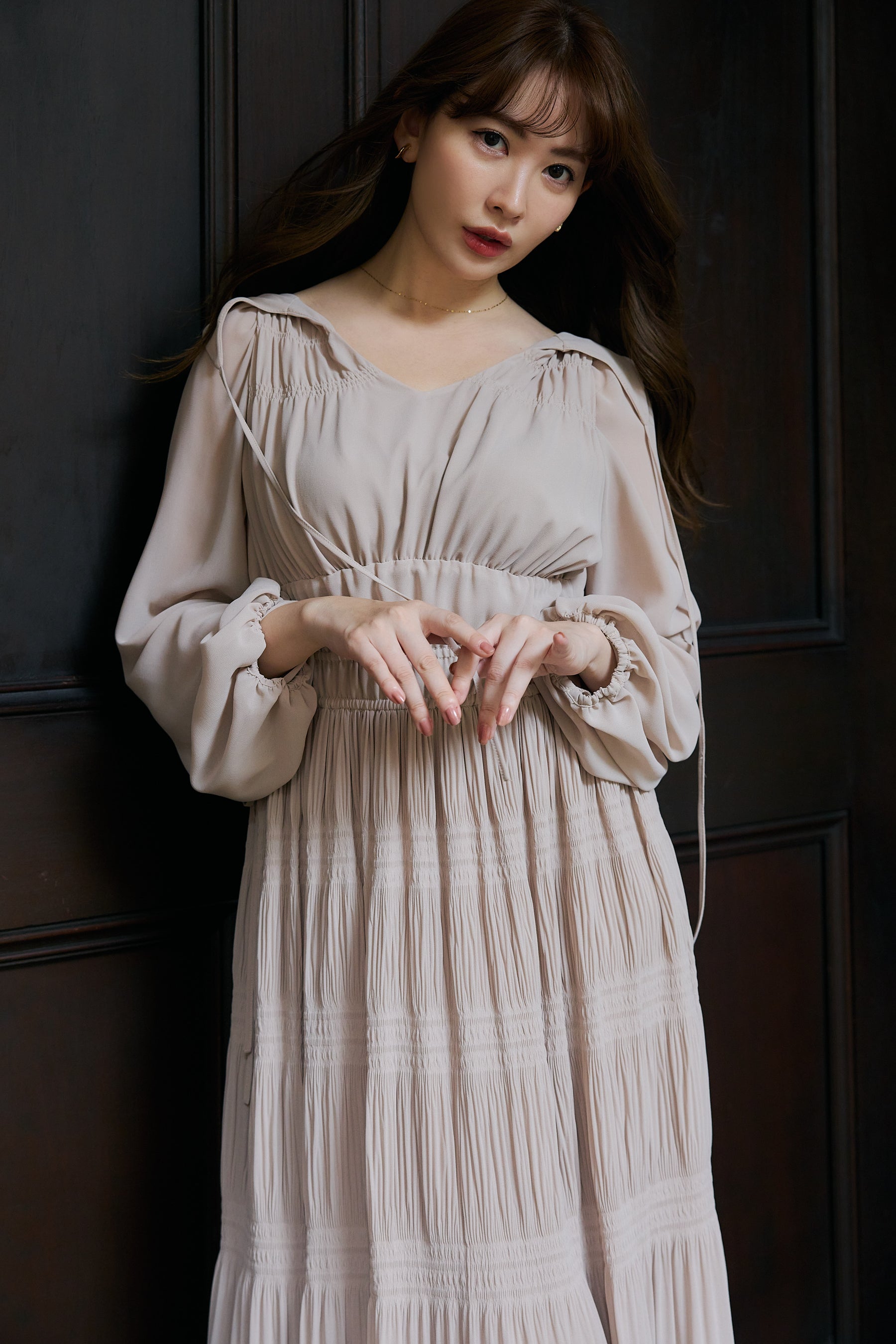 【新色】Majolica Pleated Chiffon Long Dress