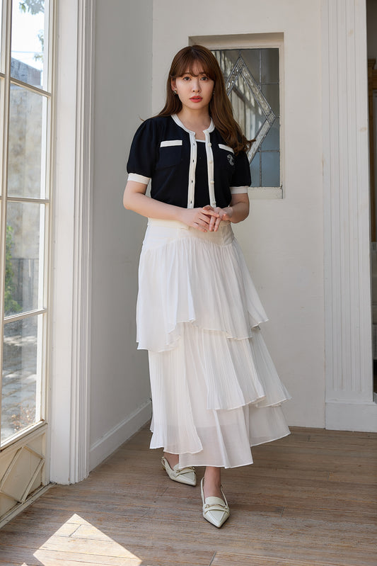 Sheer Pleated Tiered Skirt