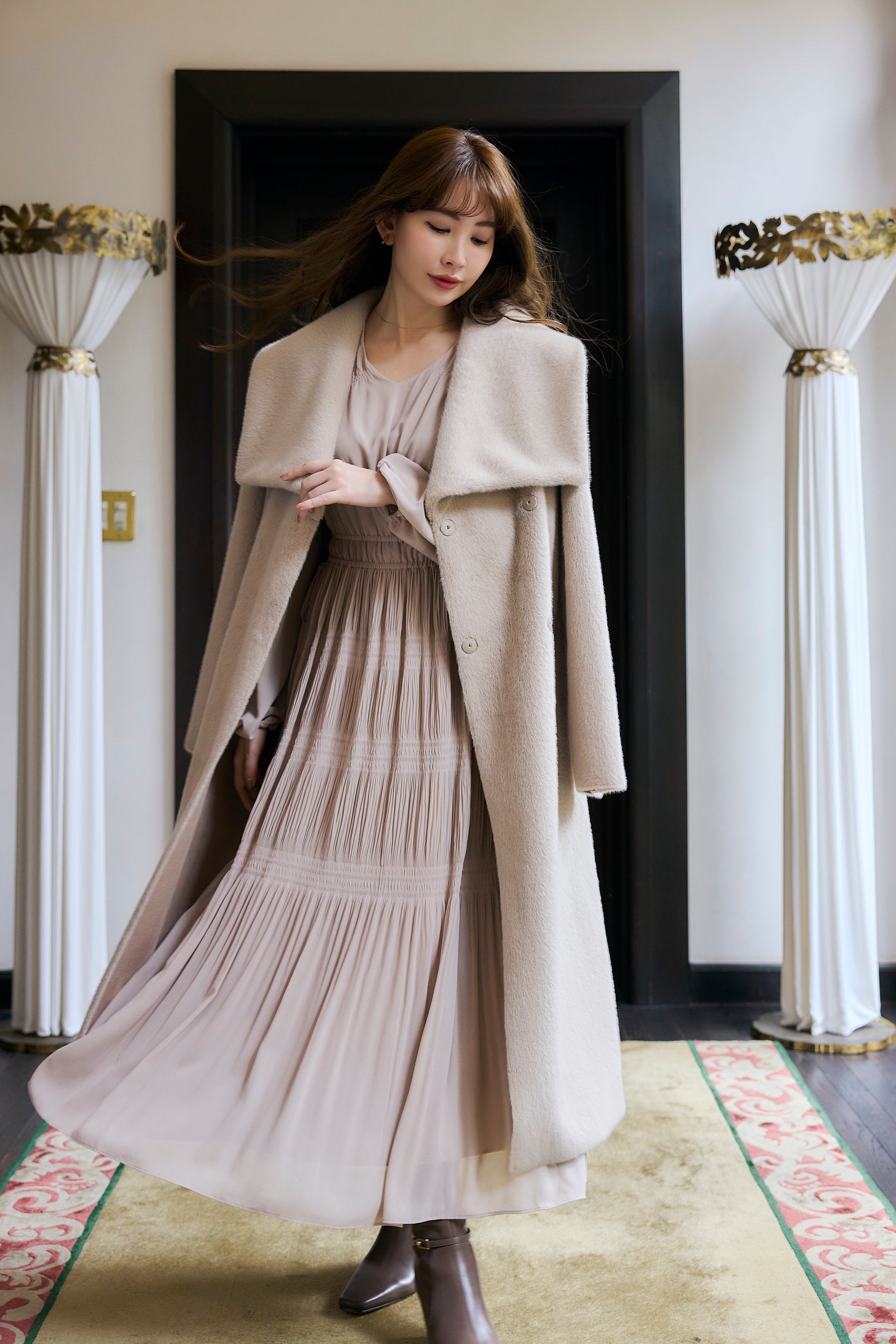 【新色】Majolica Pleated Chiffon Long Dress