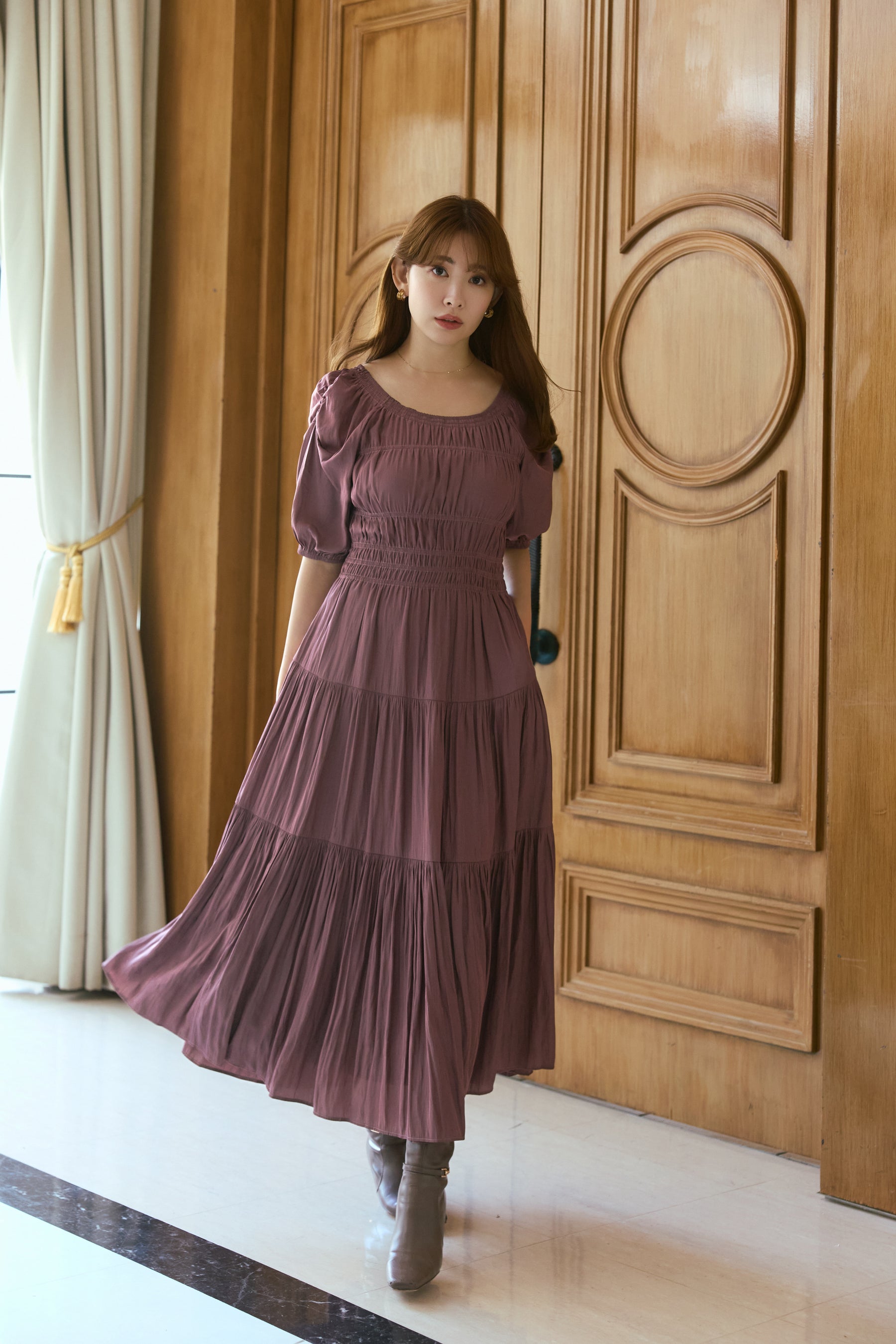 Two-Way Gathered Flare Dress