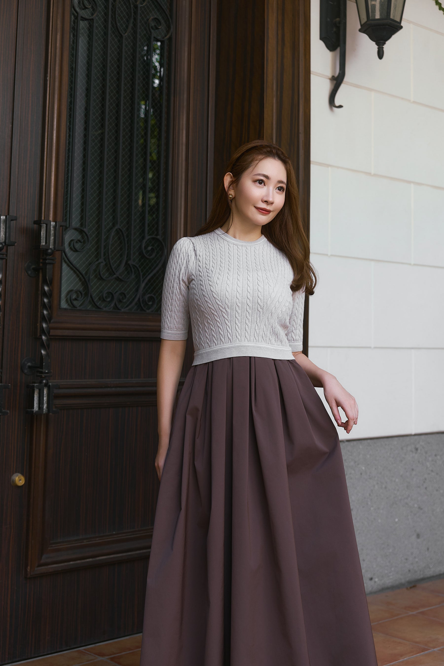 Cable Knit Docking Flared Dress