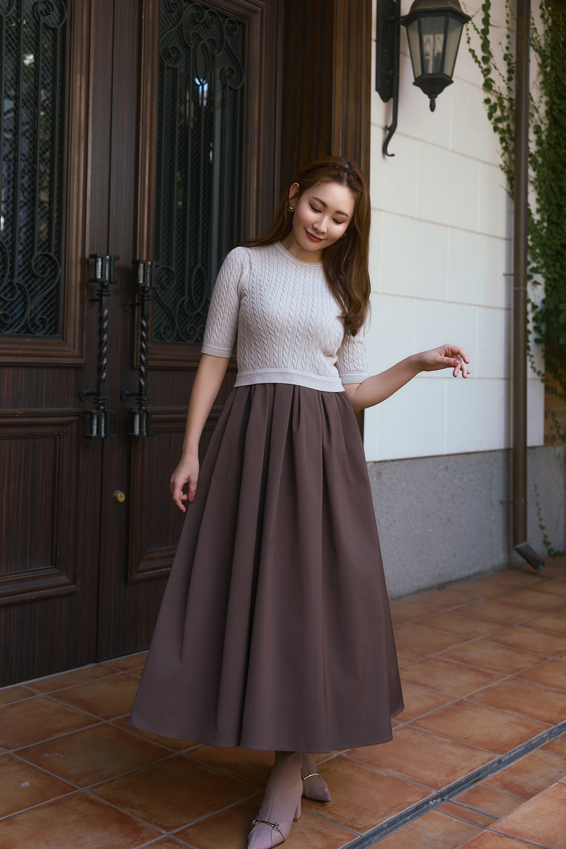 Cable Knit Docking Flared Dress