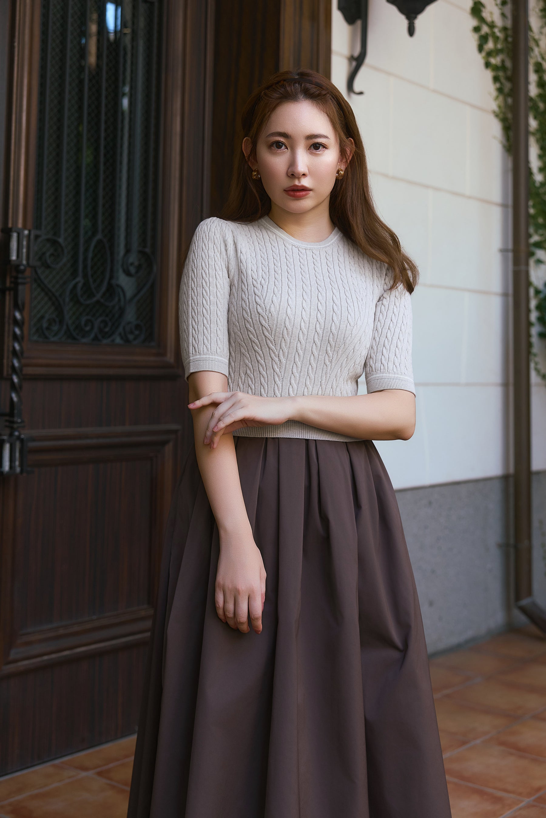 Cable Knit Docking Flared Dress