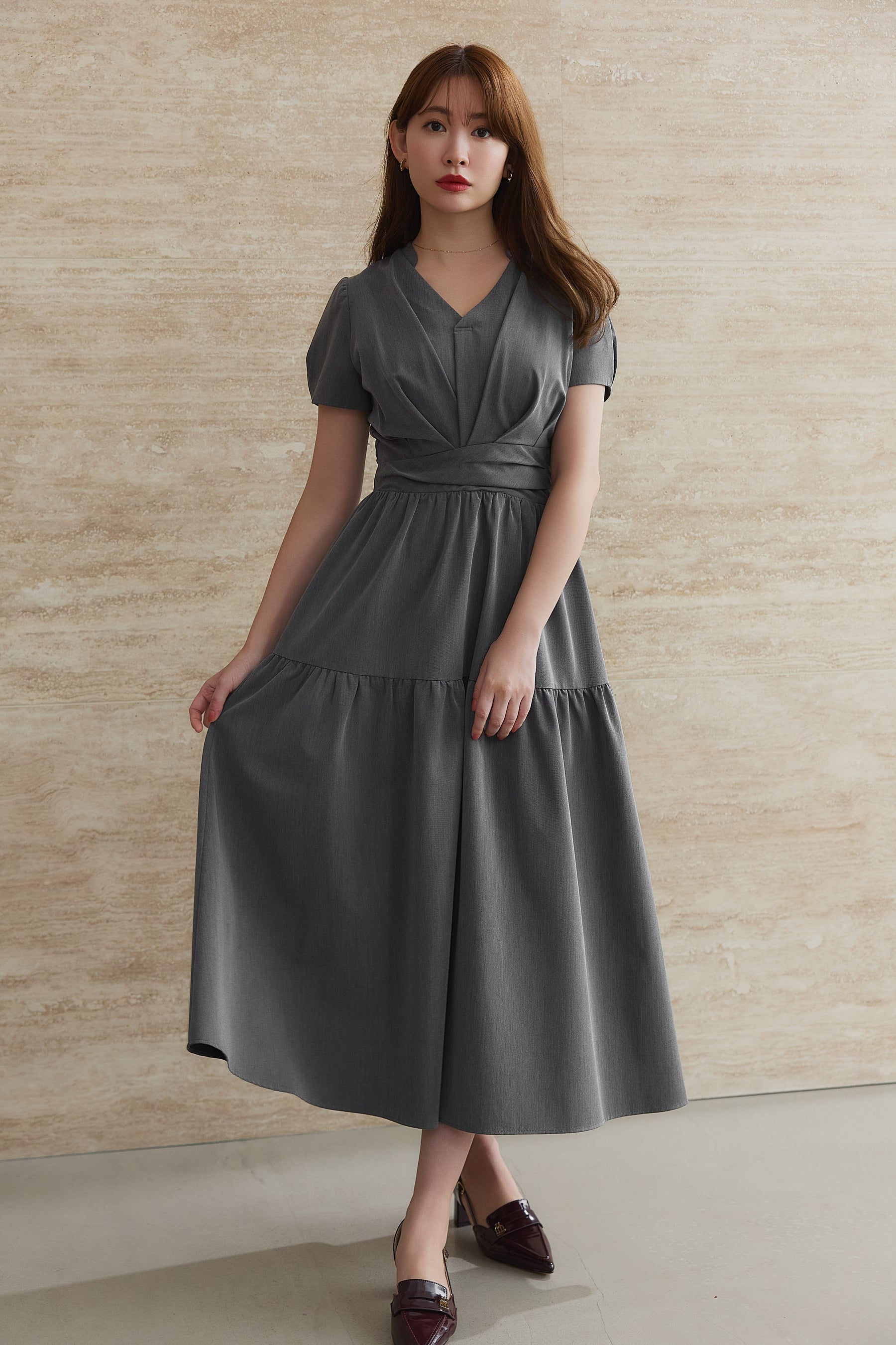 【8月下旬発送】Tucked Gathered Shirt Dress