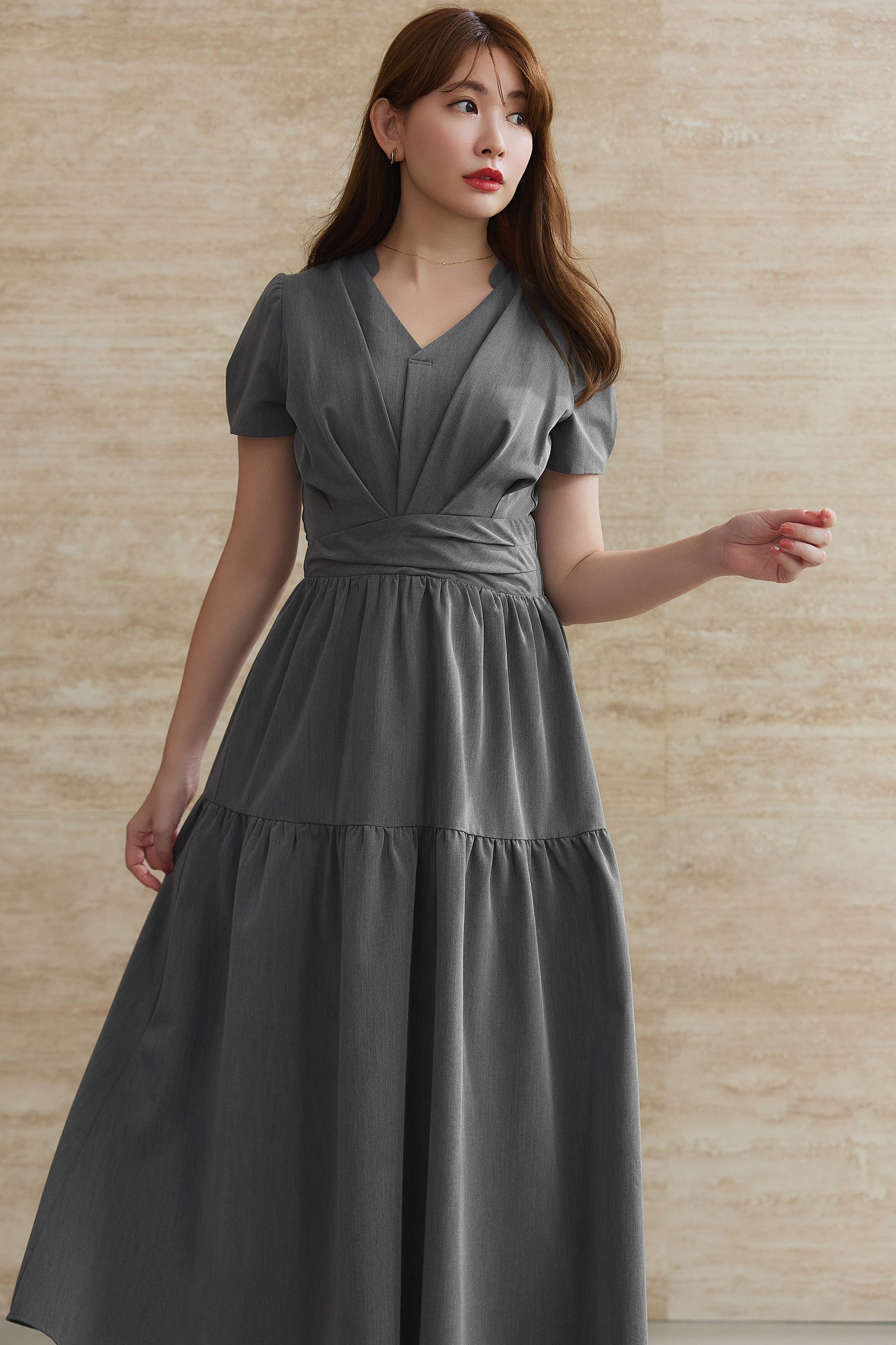 【8月下旬発送】Tucked Gathered Shirt Dress