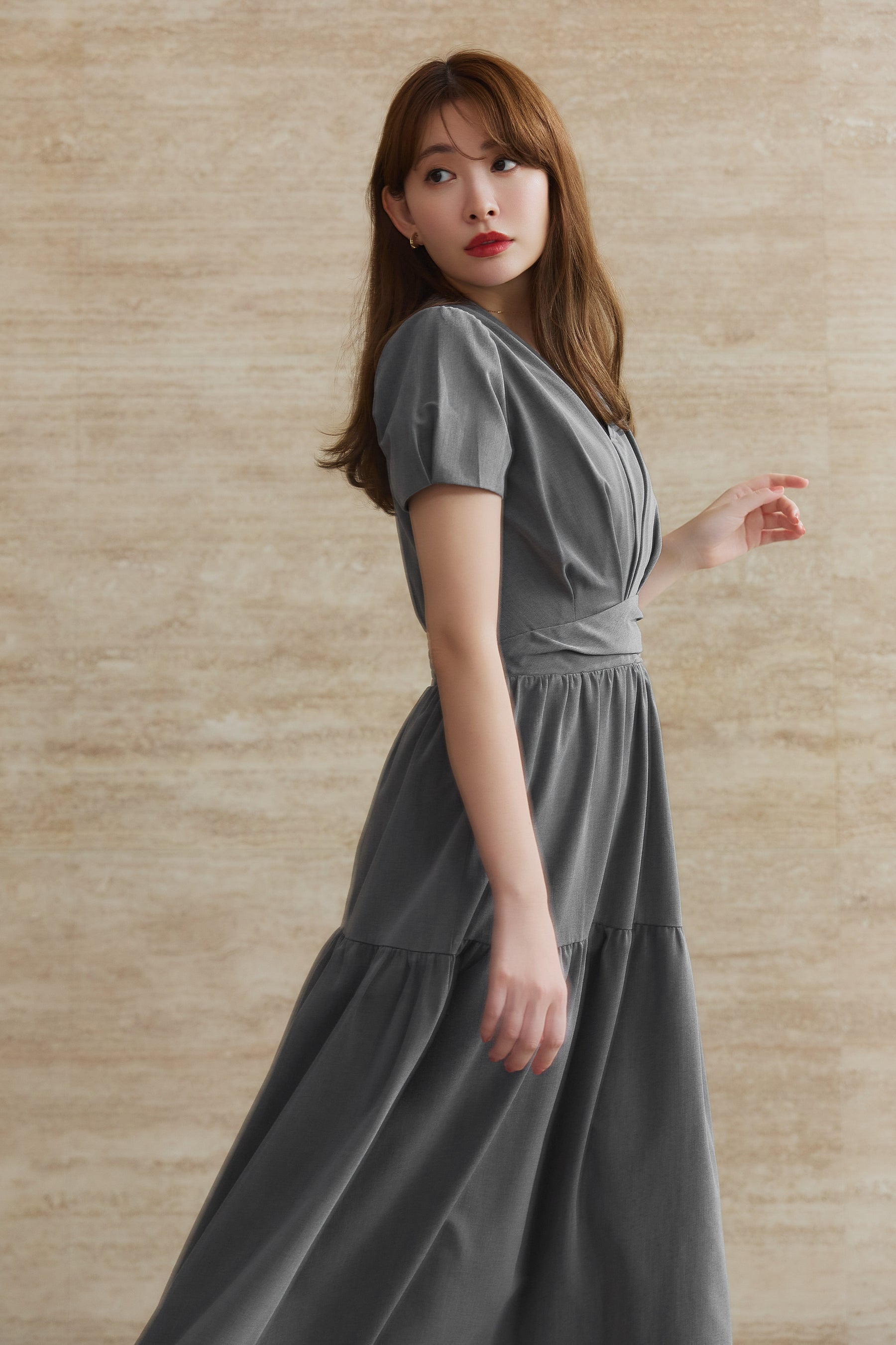 【8月下旬発送】Tucked Gathered Shirt Dress