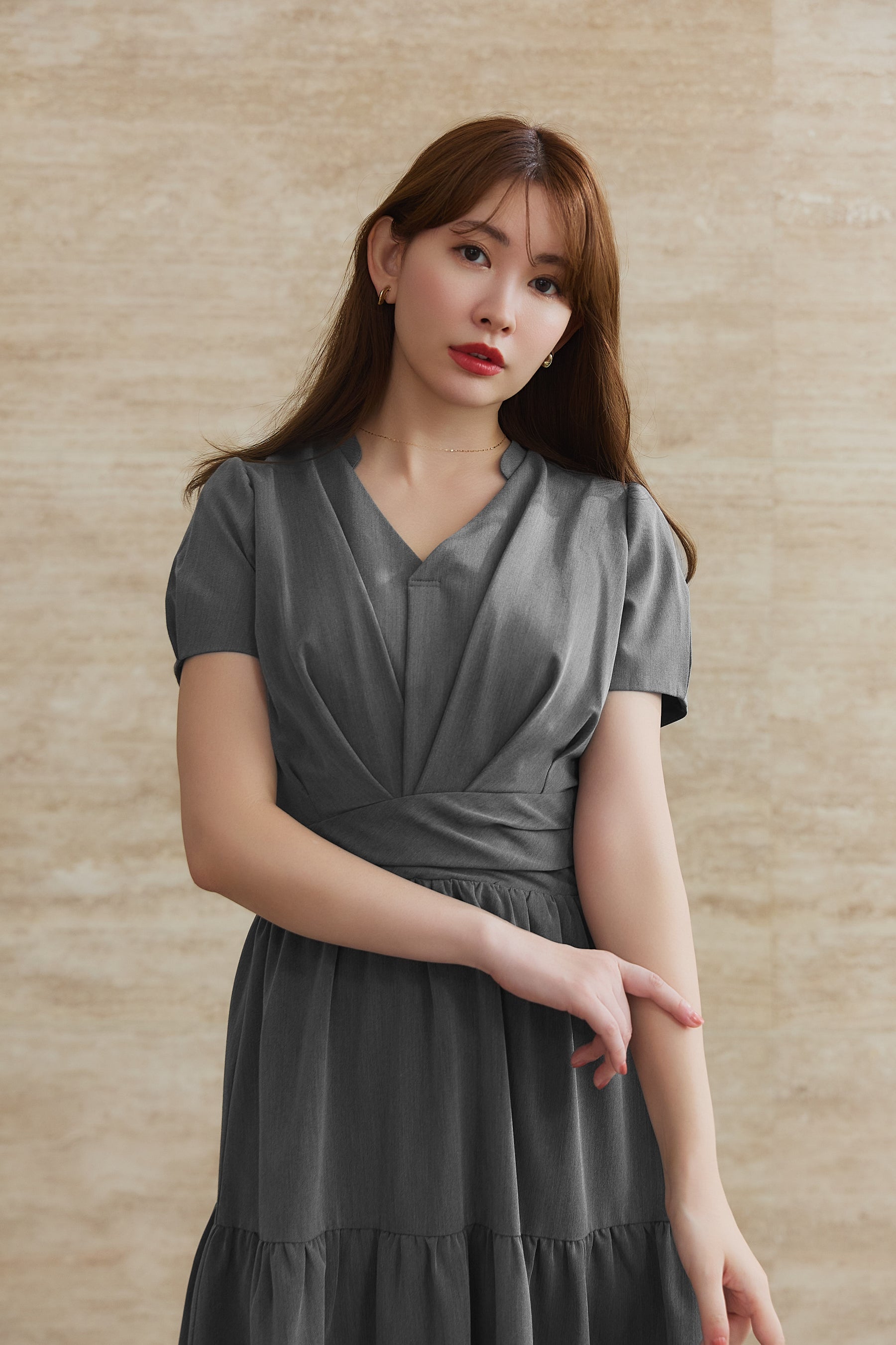 【8月下旬発送】Tucked Gathered Shirt Dress