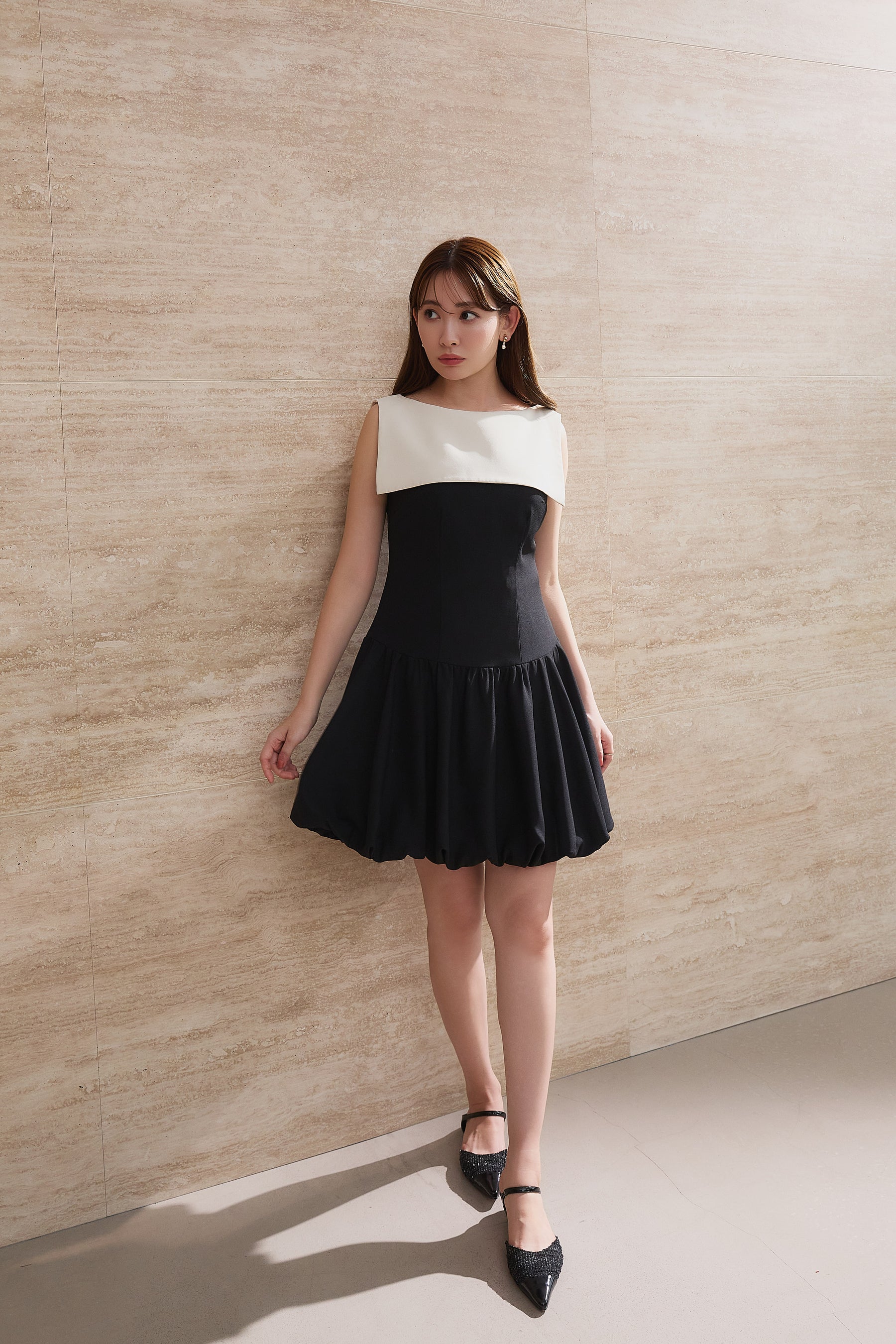 Two-Tone Balloon Mini Dress