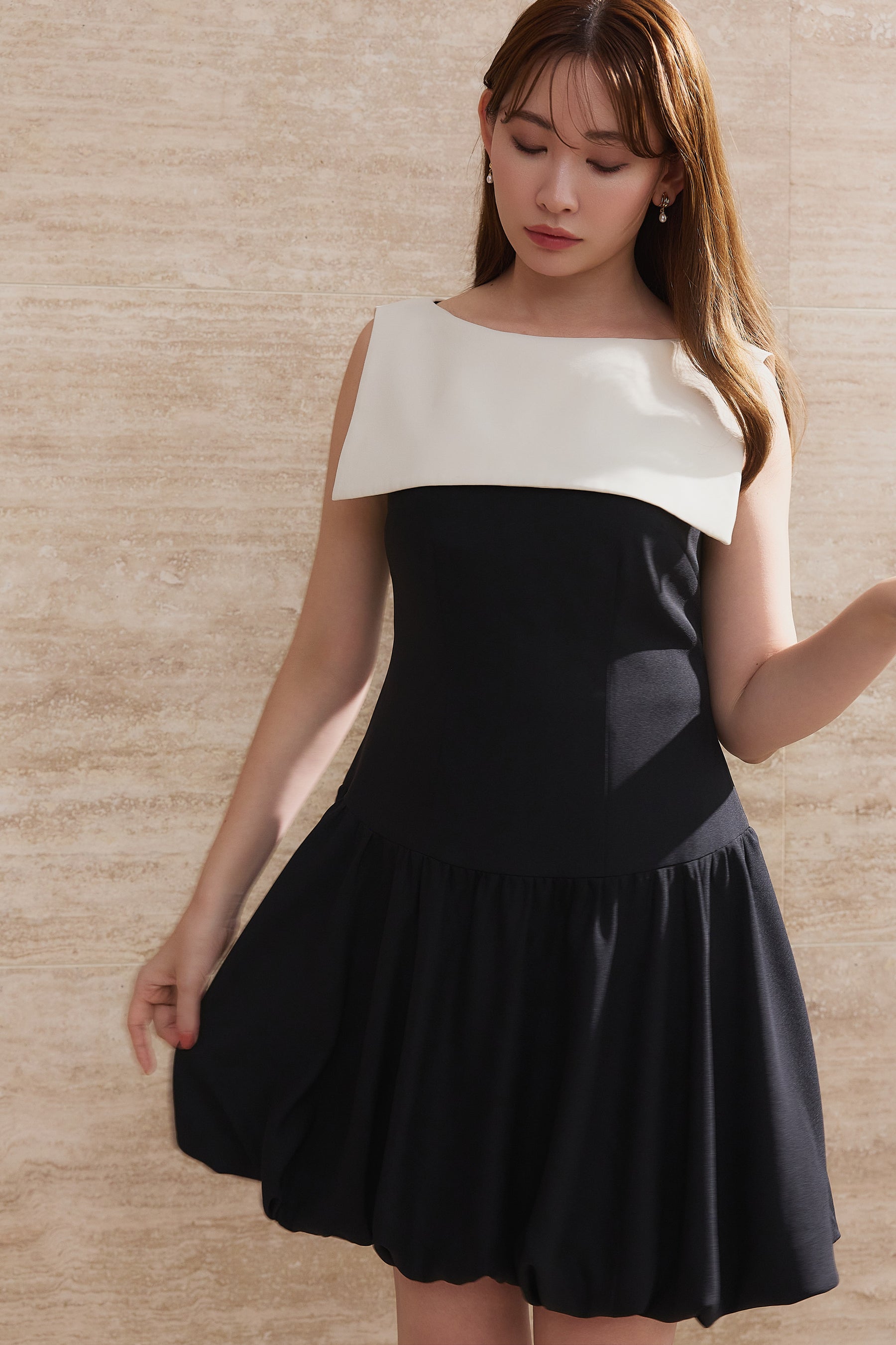 Two-Tone Balloon Mini Dress