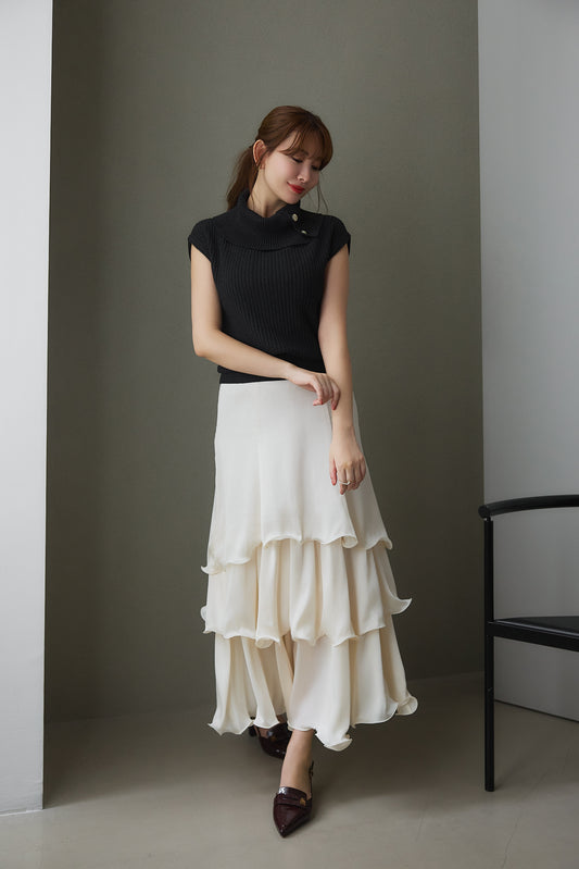 【8月下旬発送】Layered Frilled Satin Skirt