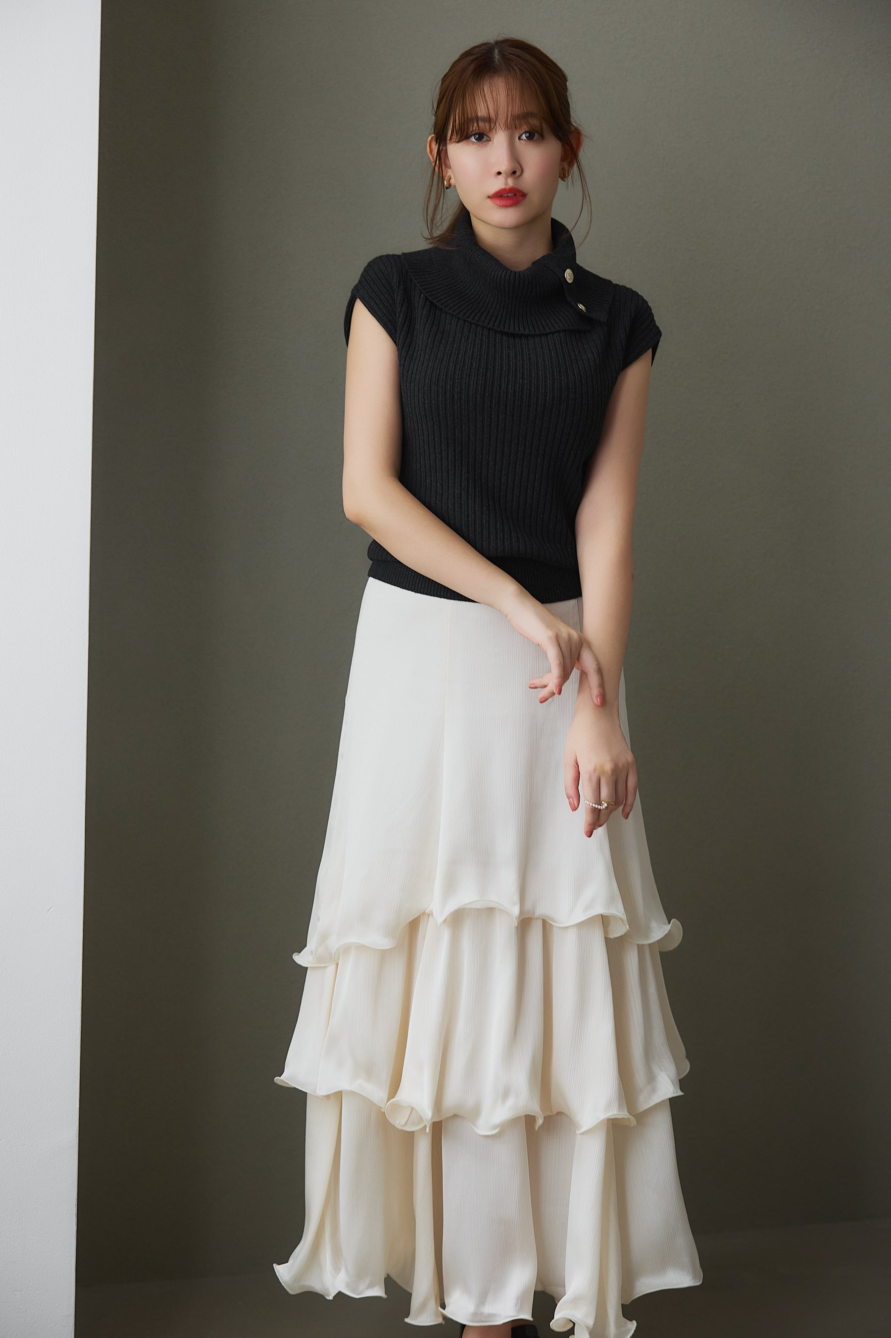 Layered Frilled Satin Skirt