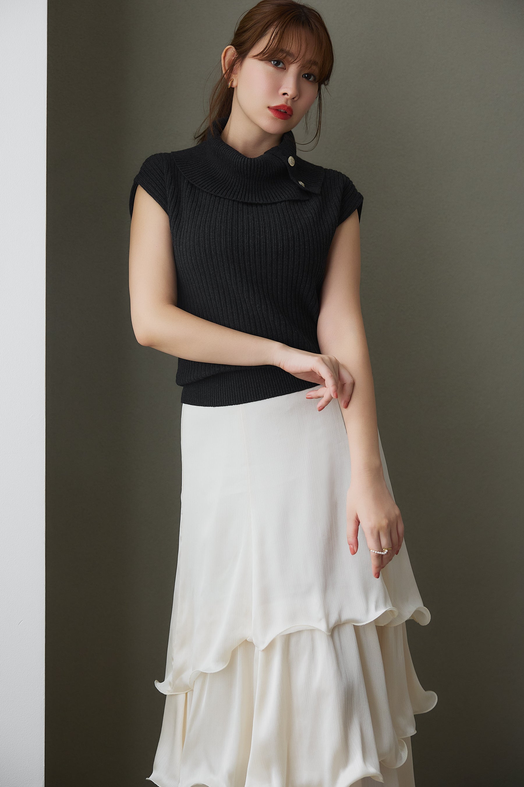 Layered Frilled Satin Skirt