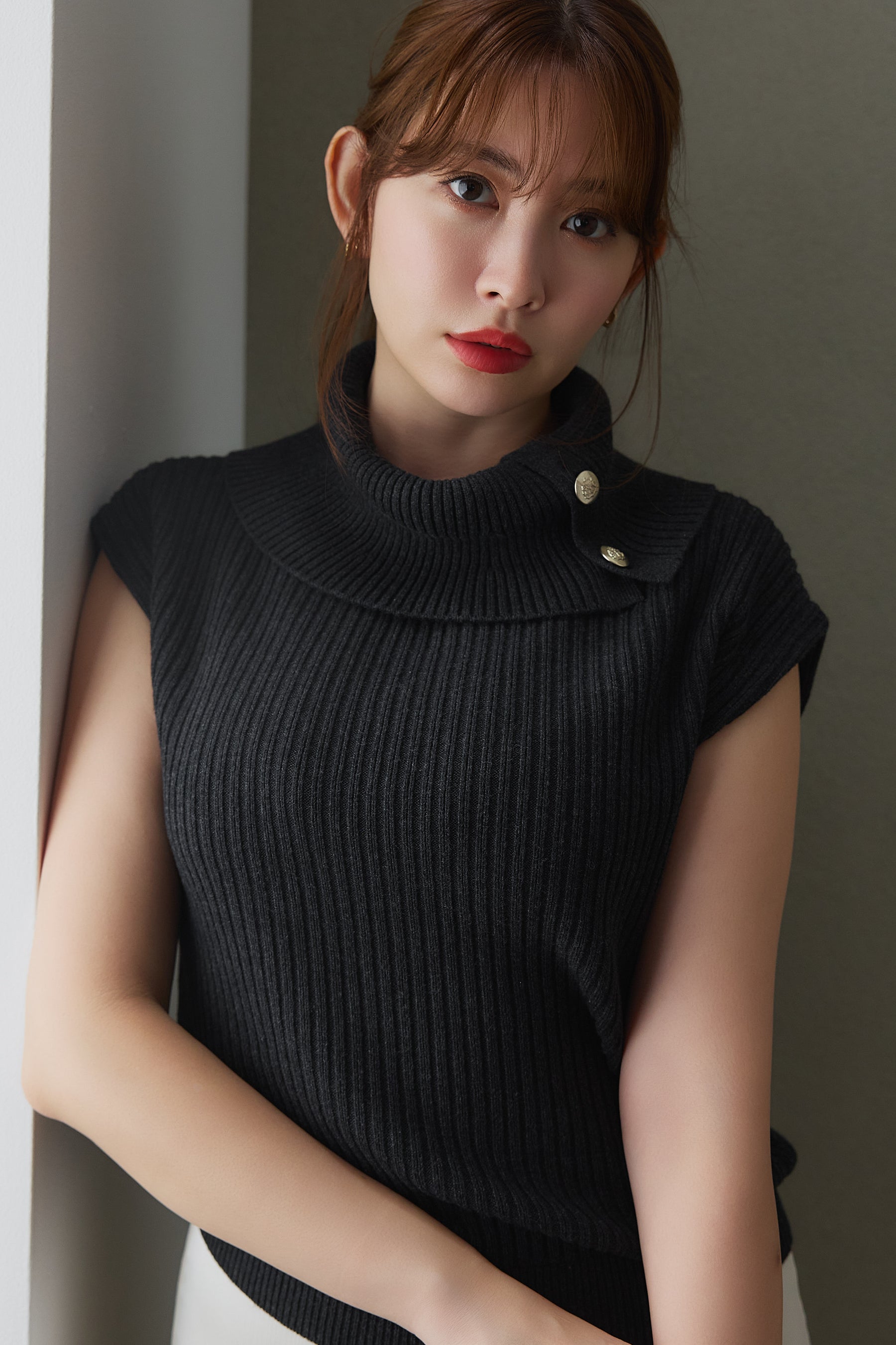 Fold-Over Sleeveless Knit Top