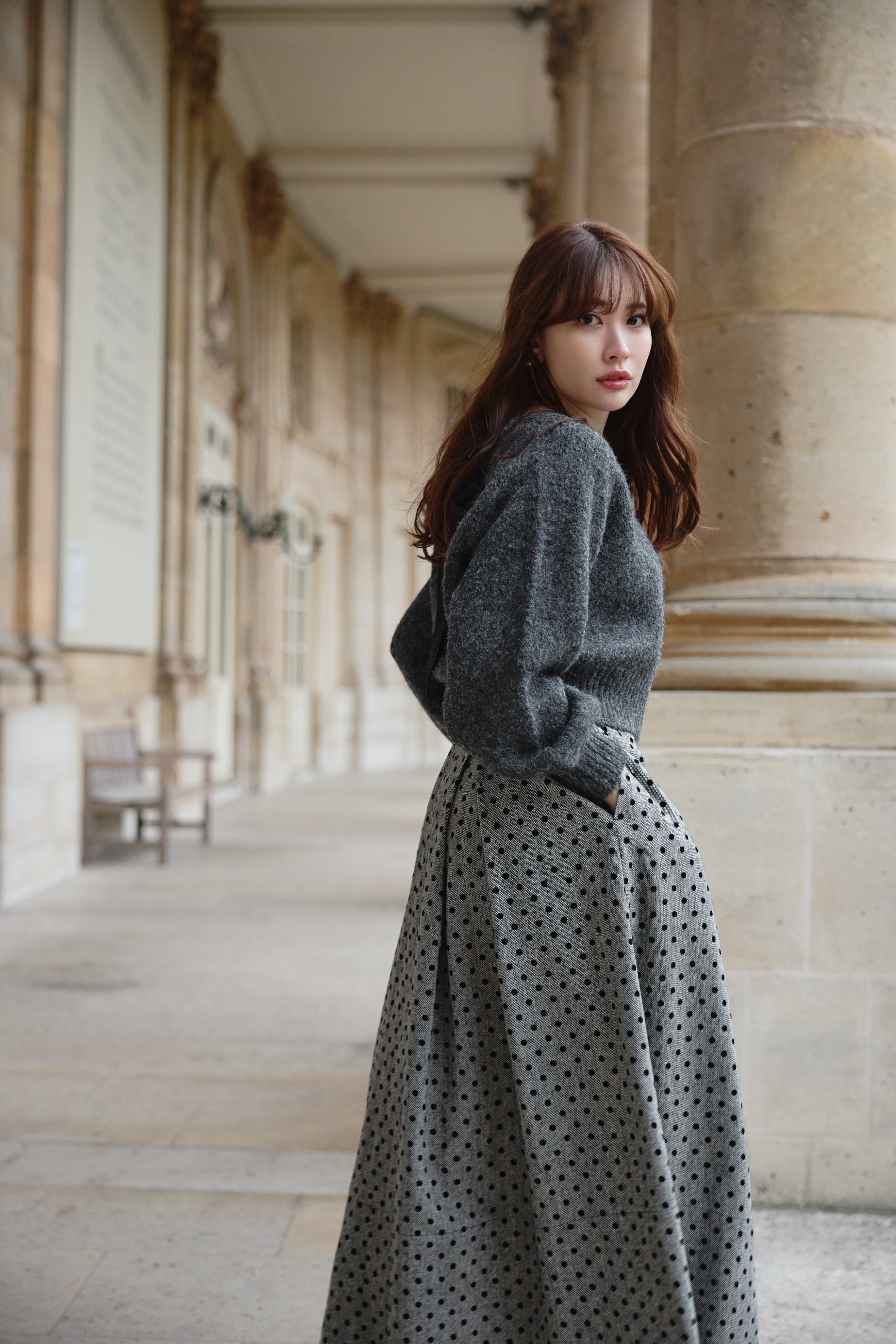 Tweed Flocked Dot Long Skirt