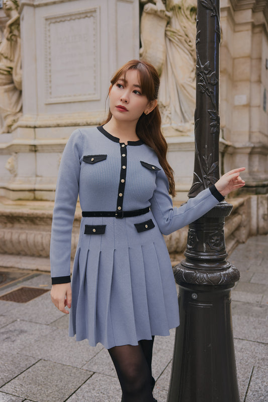 【2月上旬發送】【oxford blue】Gabrielle Belted Knit Dress