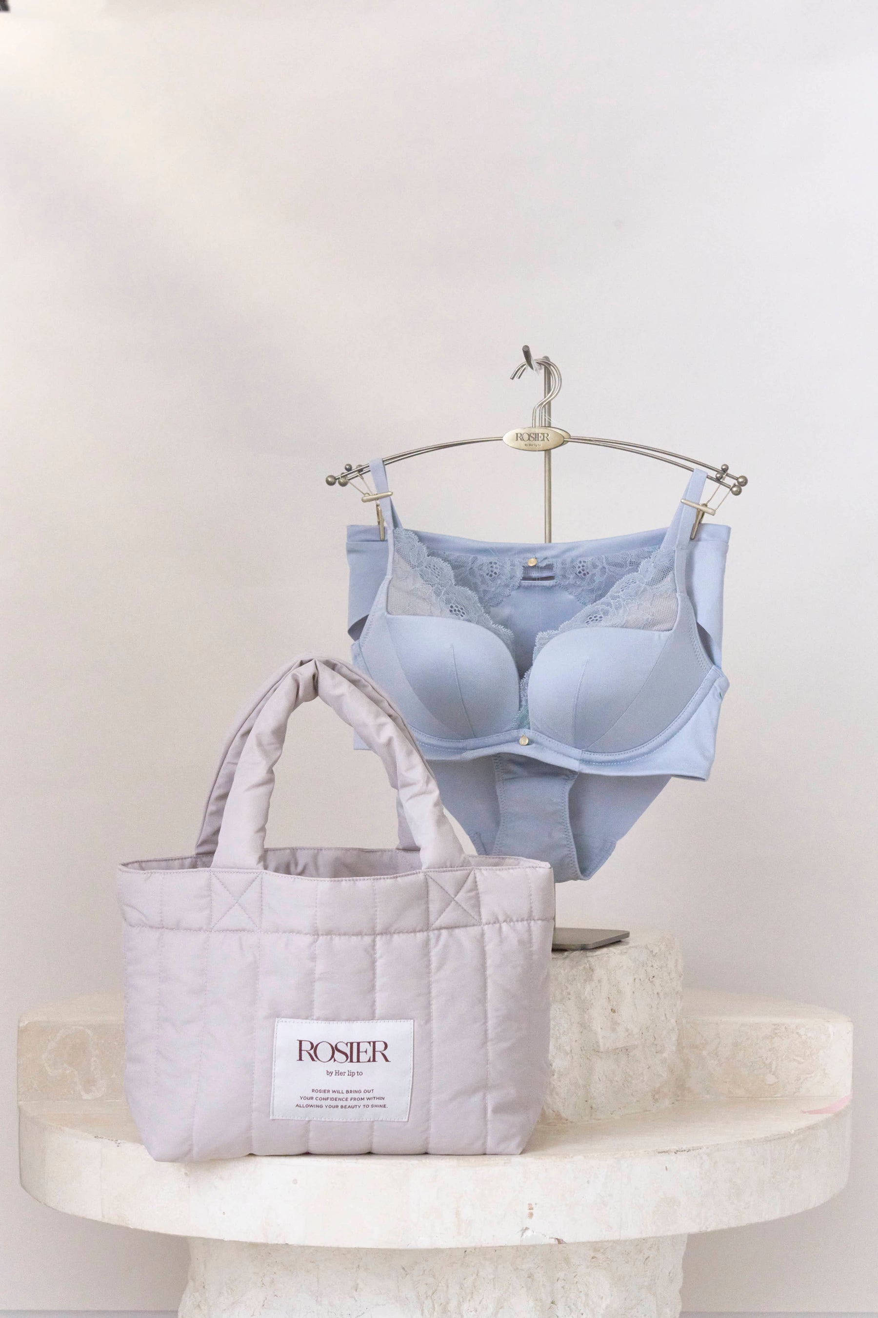 【pearl blue/french mauve】ROSIER Padded Tote Set
