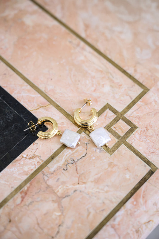 Square Pearl Drop Earrings
