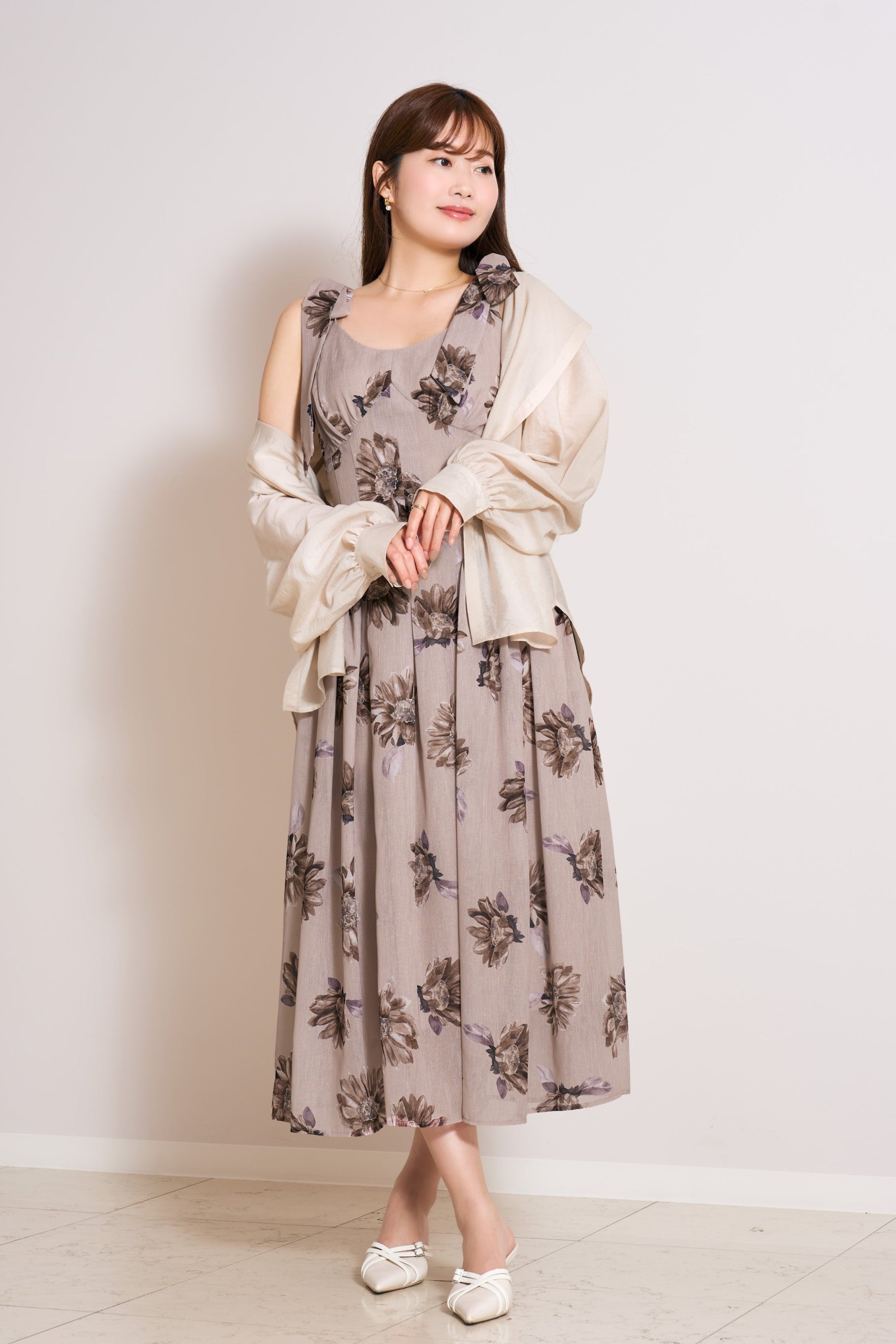【新色】Sunflower-Printed Midi Dress