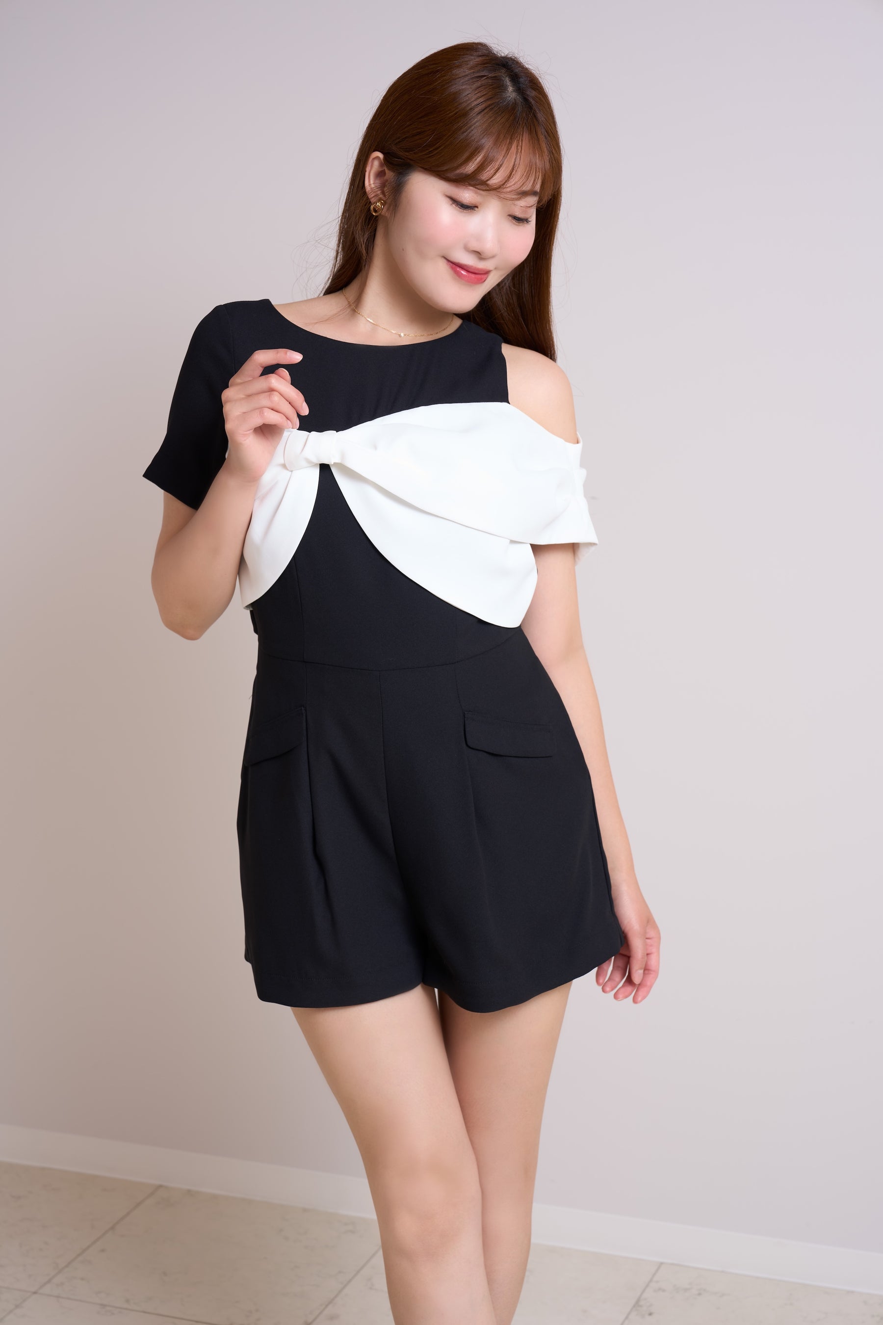 Bicolor Ribbon-Motif Romper