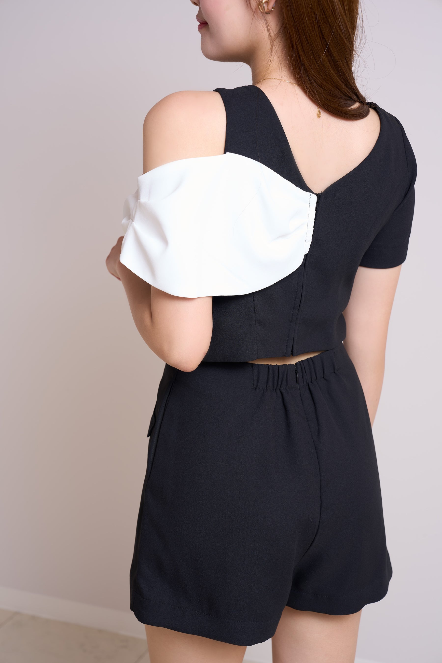 Bicolor Ribbon-Motif Romper