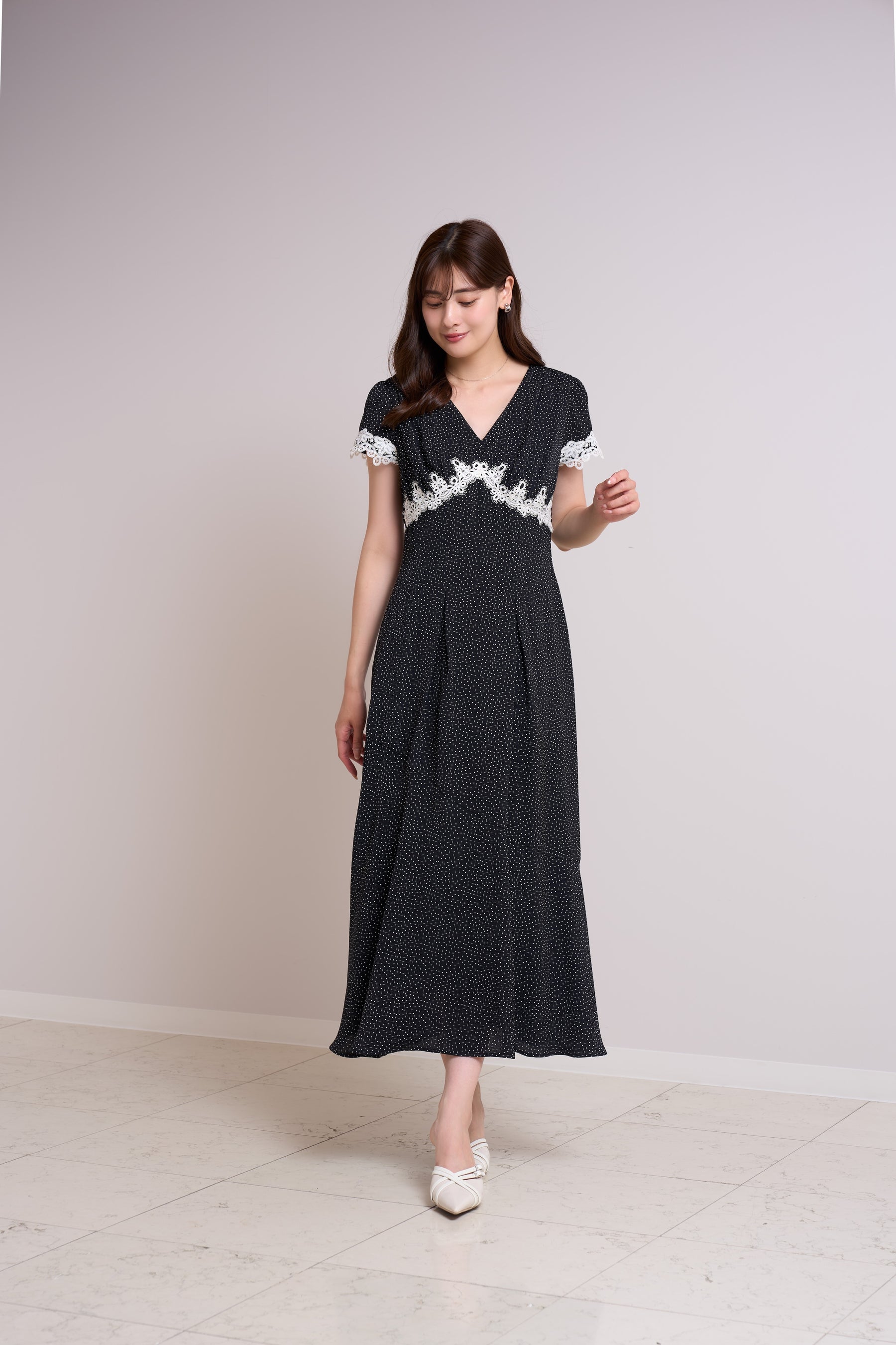 Polka-Dot Lace-Trim Dress