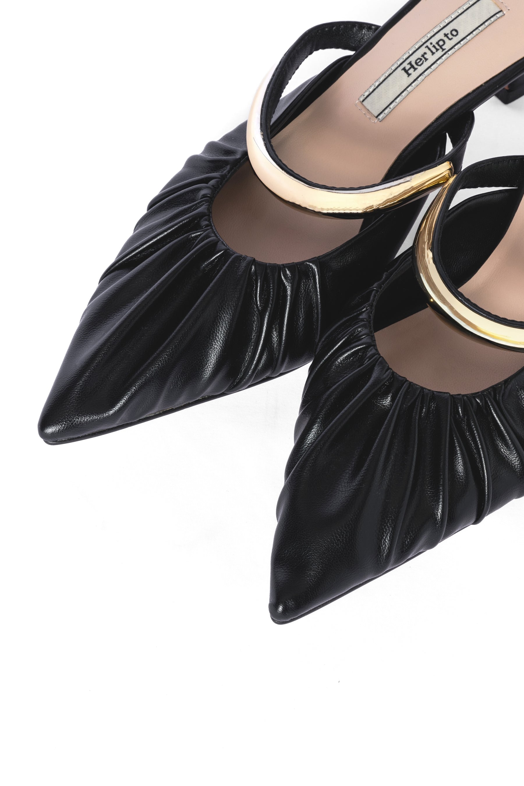 Gold-Motif Ruched Mules