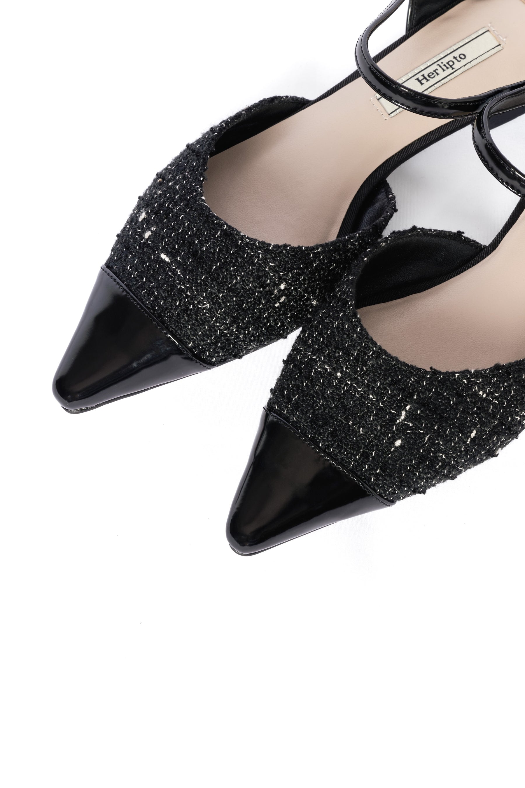 Two-Tone Strap Tweed Mules