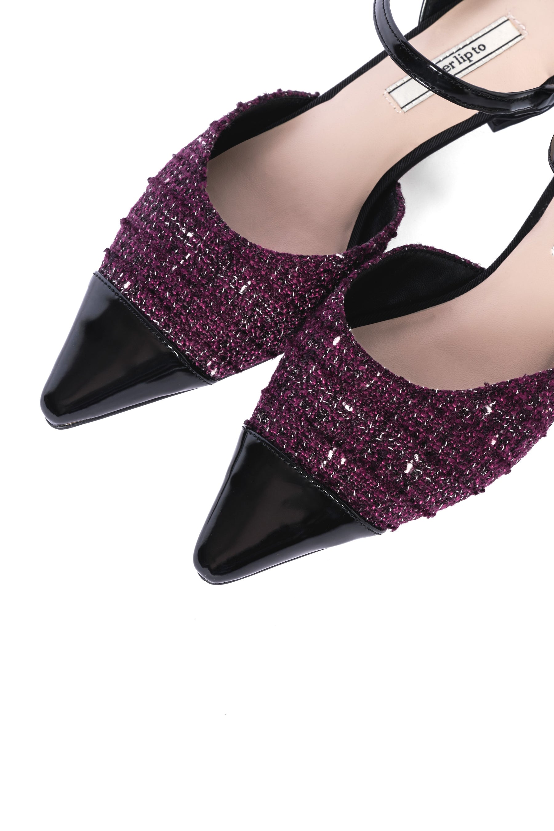 Two-Tone Strap Tweed Mules