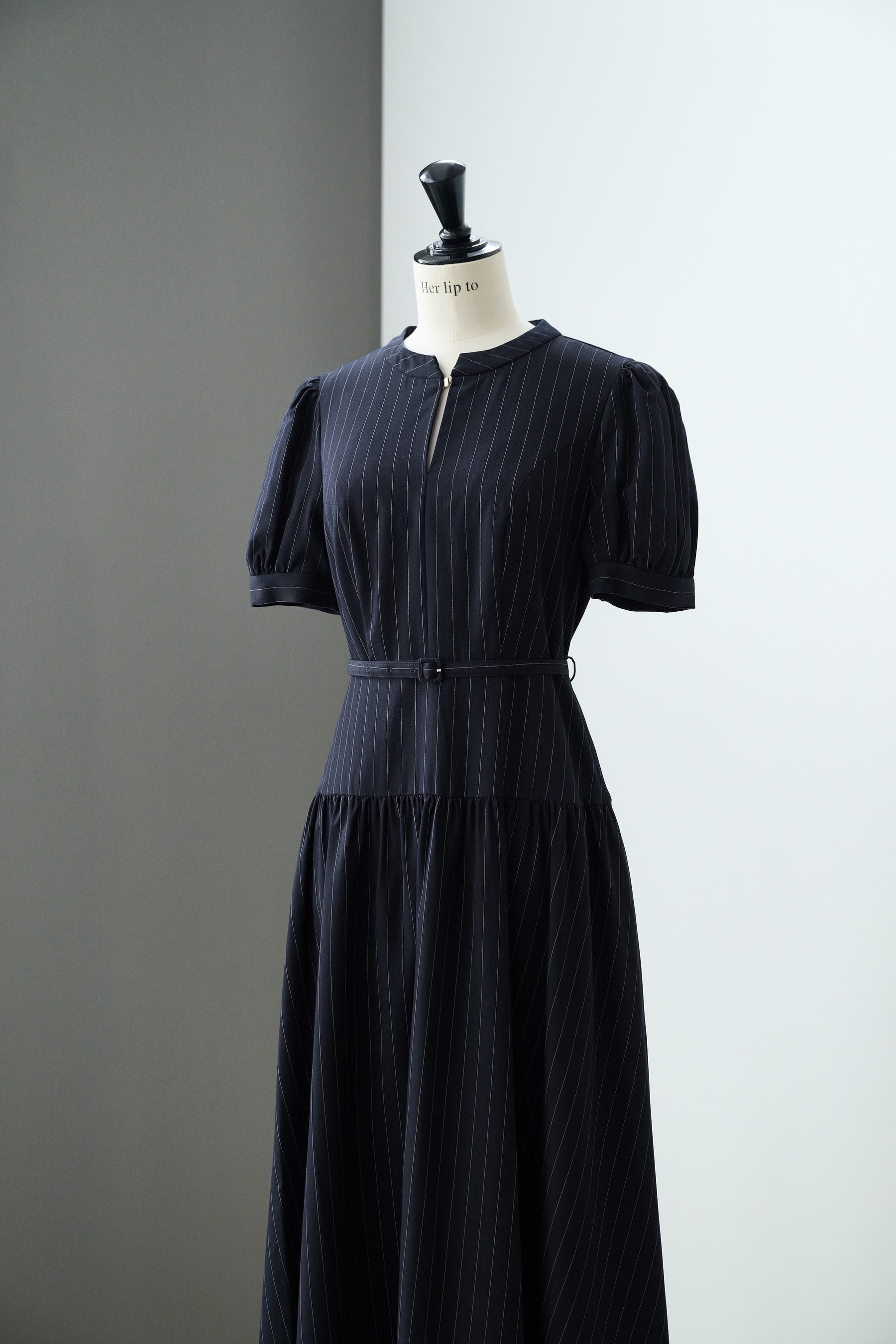 Pin-Stripe Belted Flared Dress