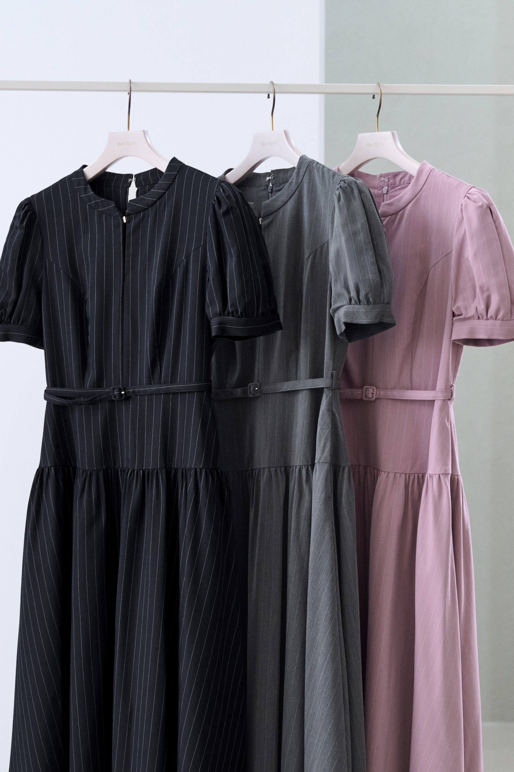 Pin-Stripe Belted Flared Dress