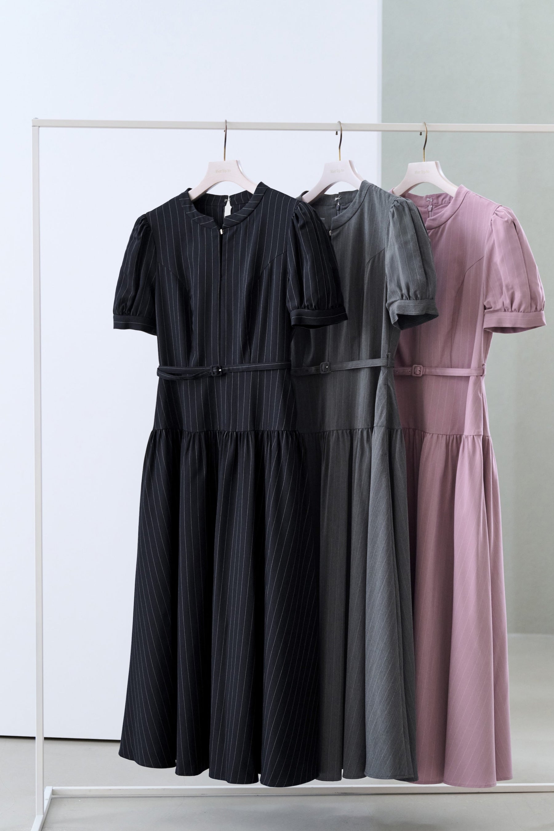 Pin-Stripe Belted Flared Dress