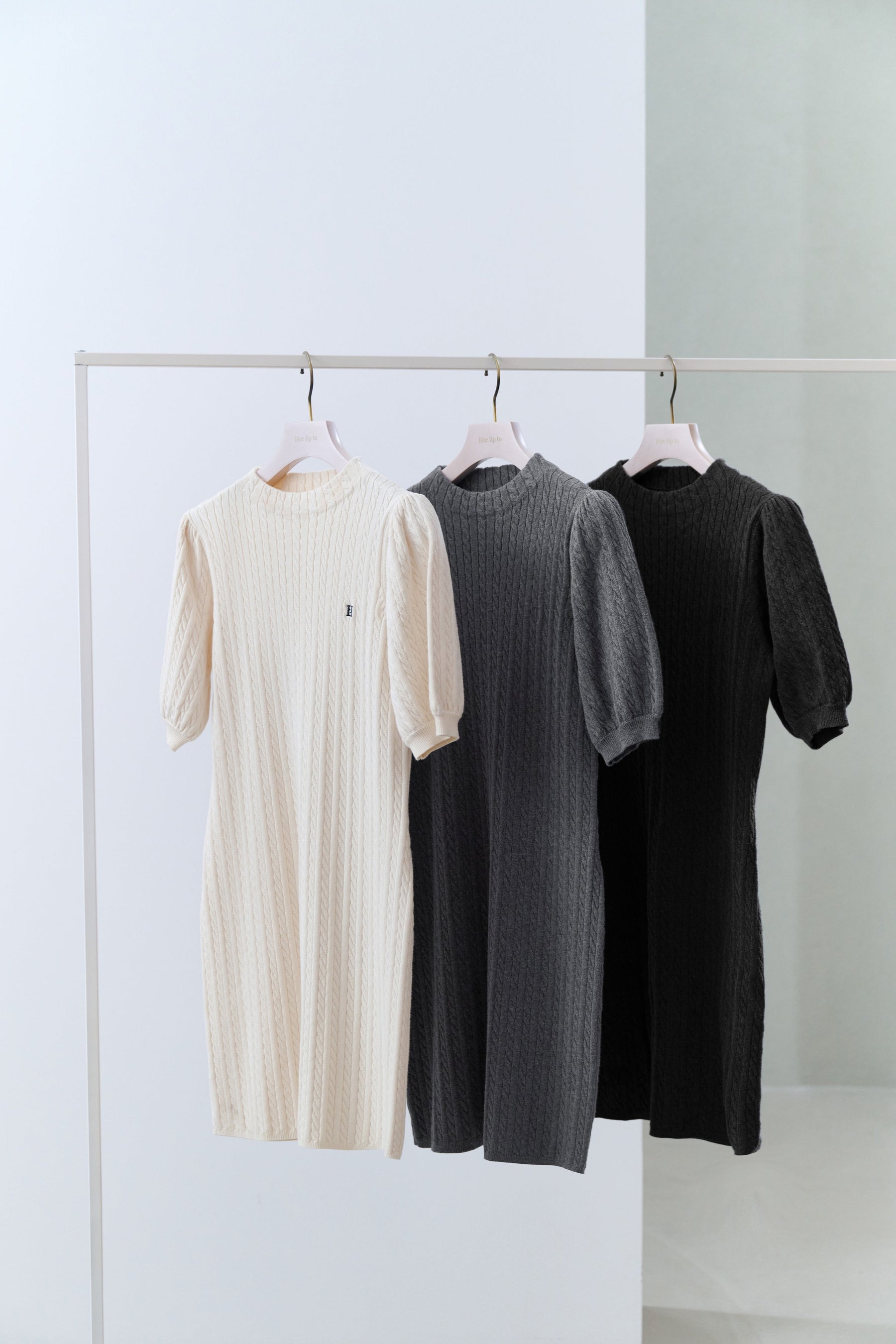 Puff Sleeve Cable Knit Dress